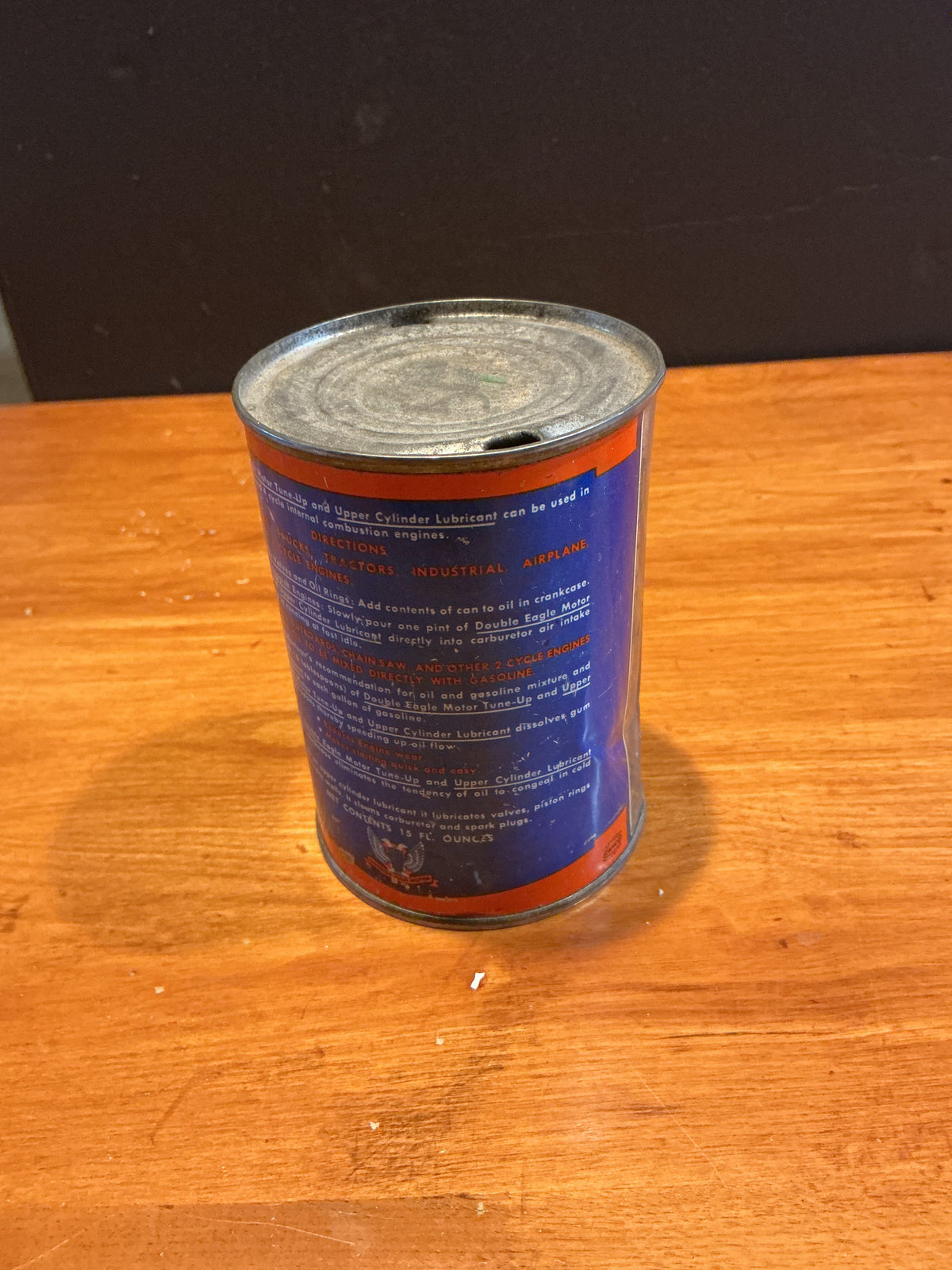 Vintage Double Eagle Motor Oil Can 15oz Tin Can Motor Cylinder Tune Up Lubricant