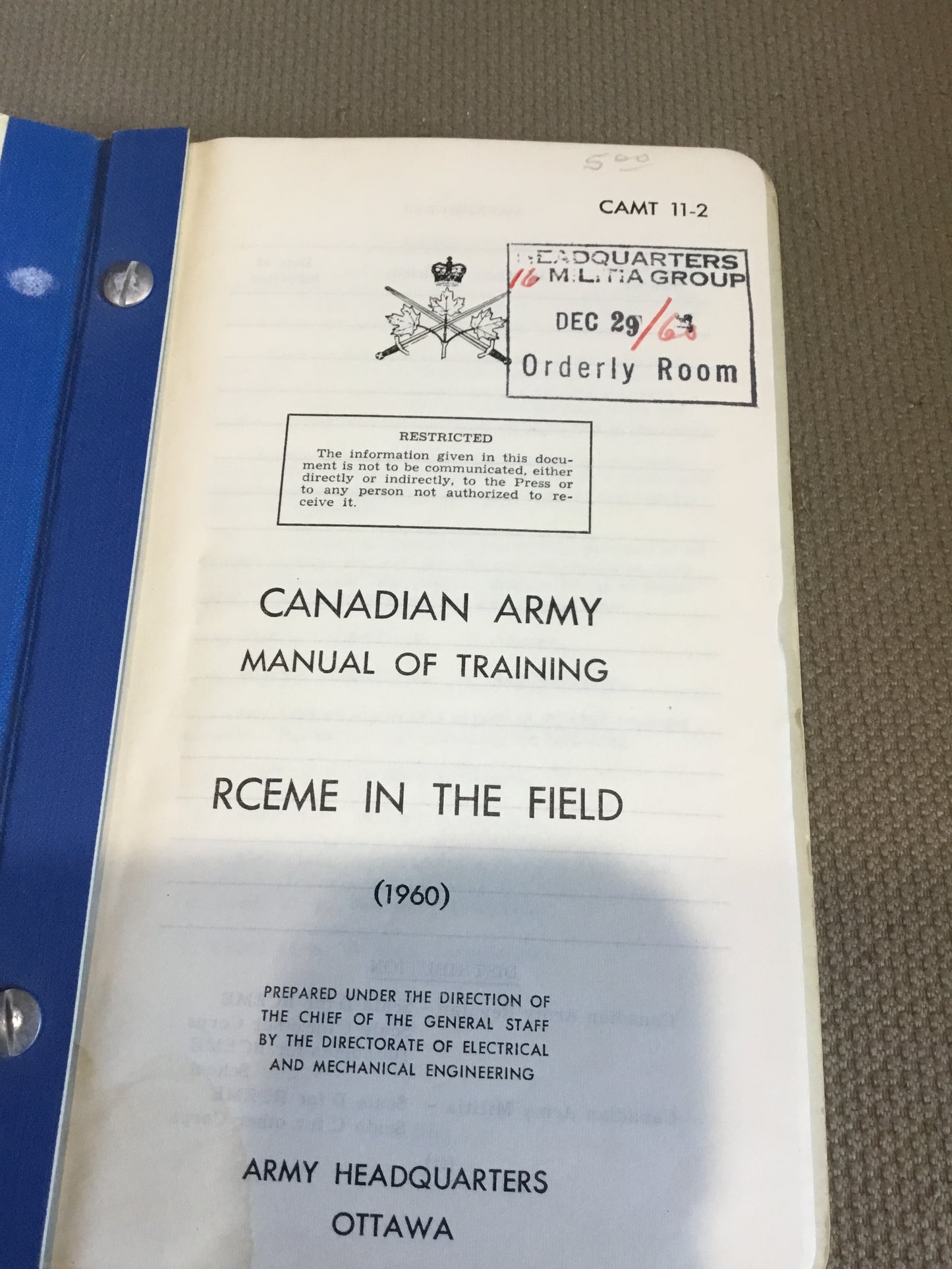 1960 Canadian Army Manual of Training RCEME in the Field