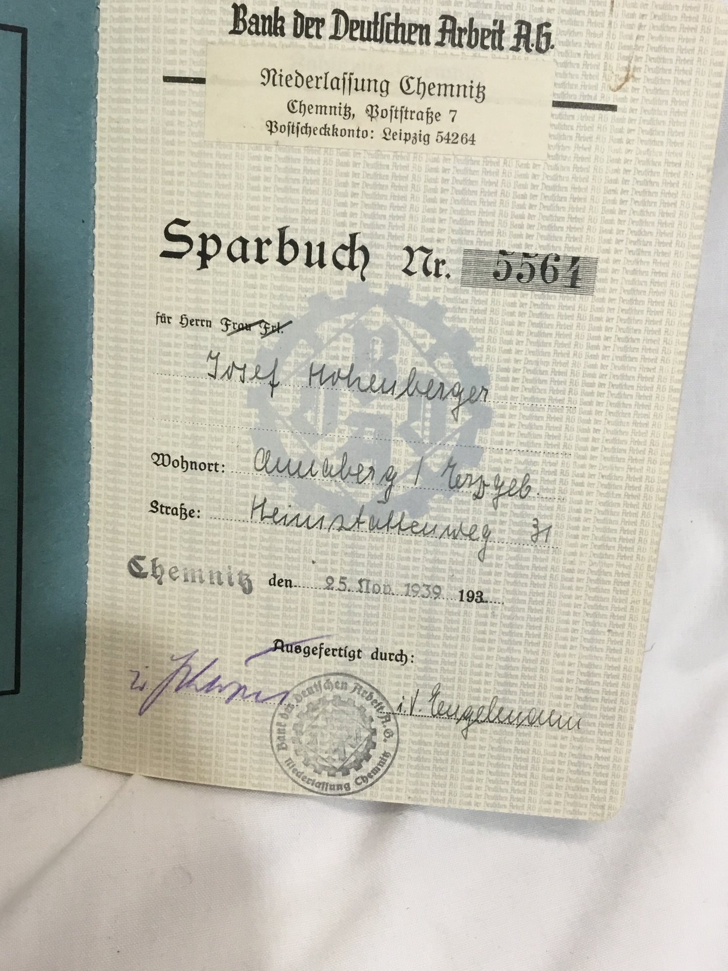 WW11 German Worker Passbook / Bank Book