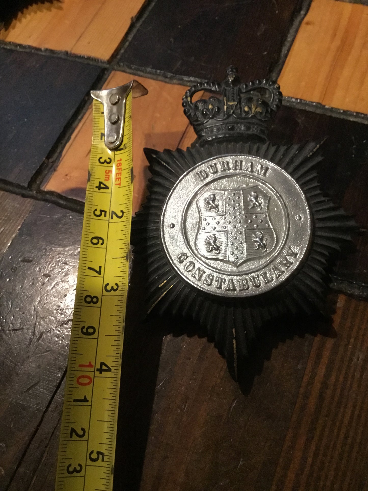 British Police Helmet Badge Durham Constabulary , 3 lugs on the back 