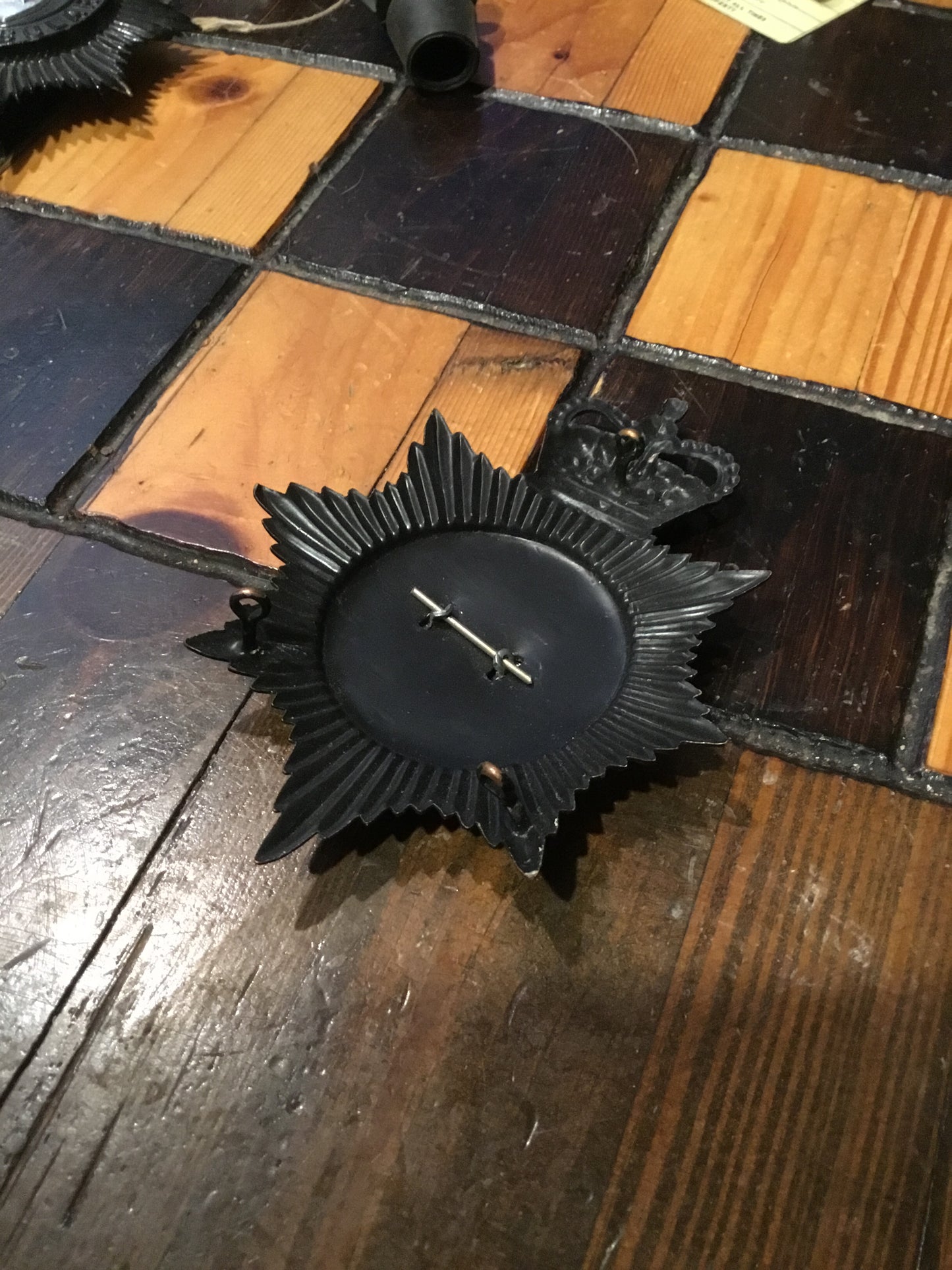 British Police Helmet Badge Durham Constabulary , 3 lugs on the back 