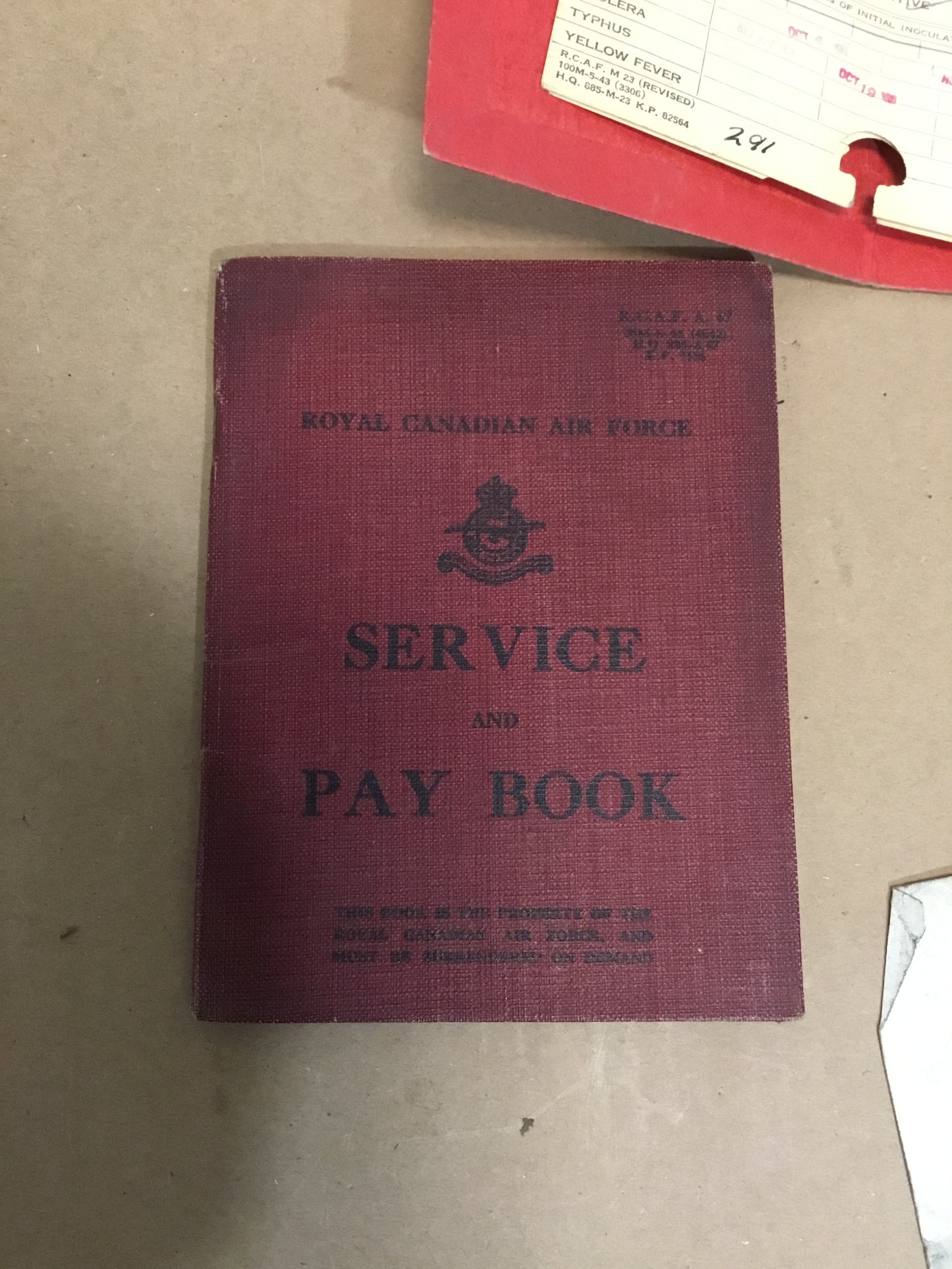 1944 RCAF PAYBOOK, MEDICAL RECORD , POCKET Calendar, Overseas postal Letter