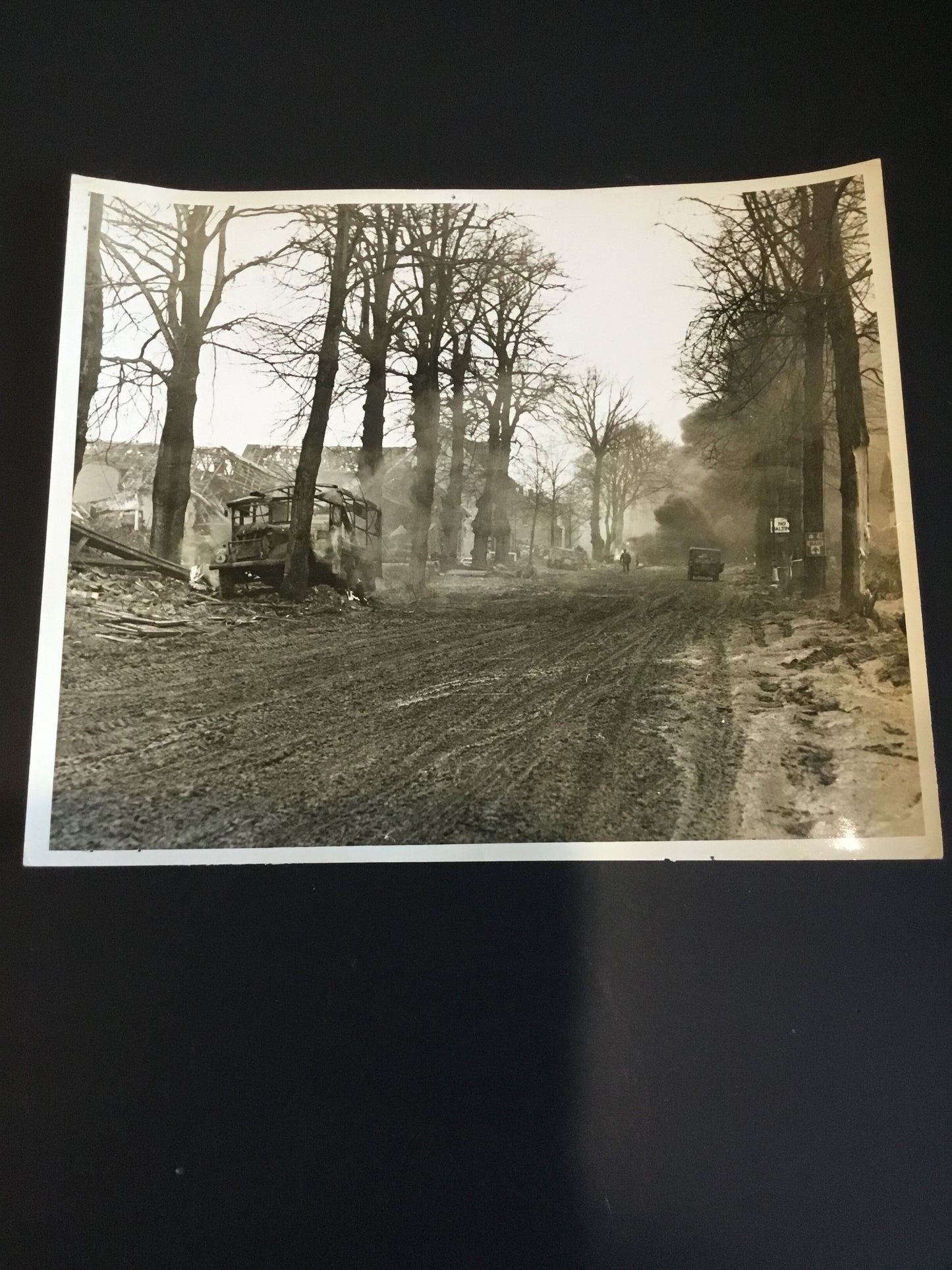 WW11 Canadian Army Overseas Photo Burning Vehicles