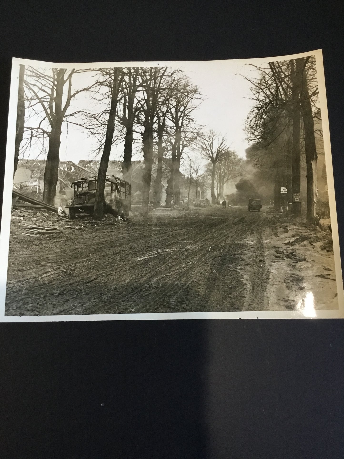 WW11 Canadian Army Overseas Photo Burning Vehicles