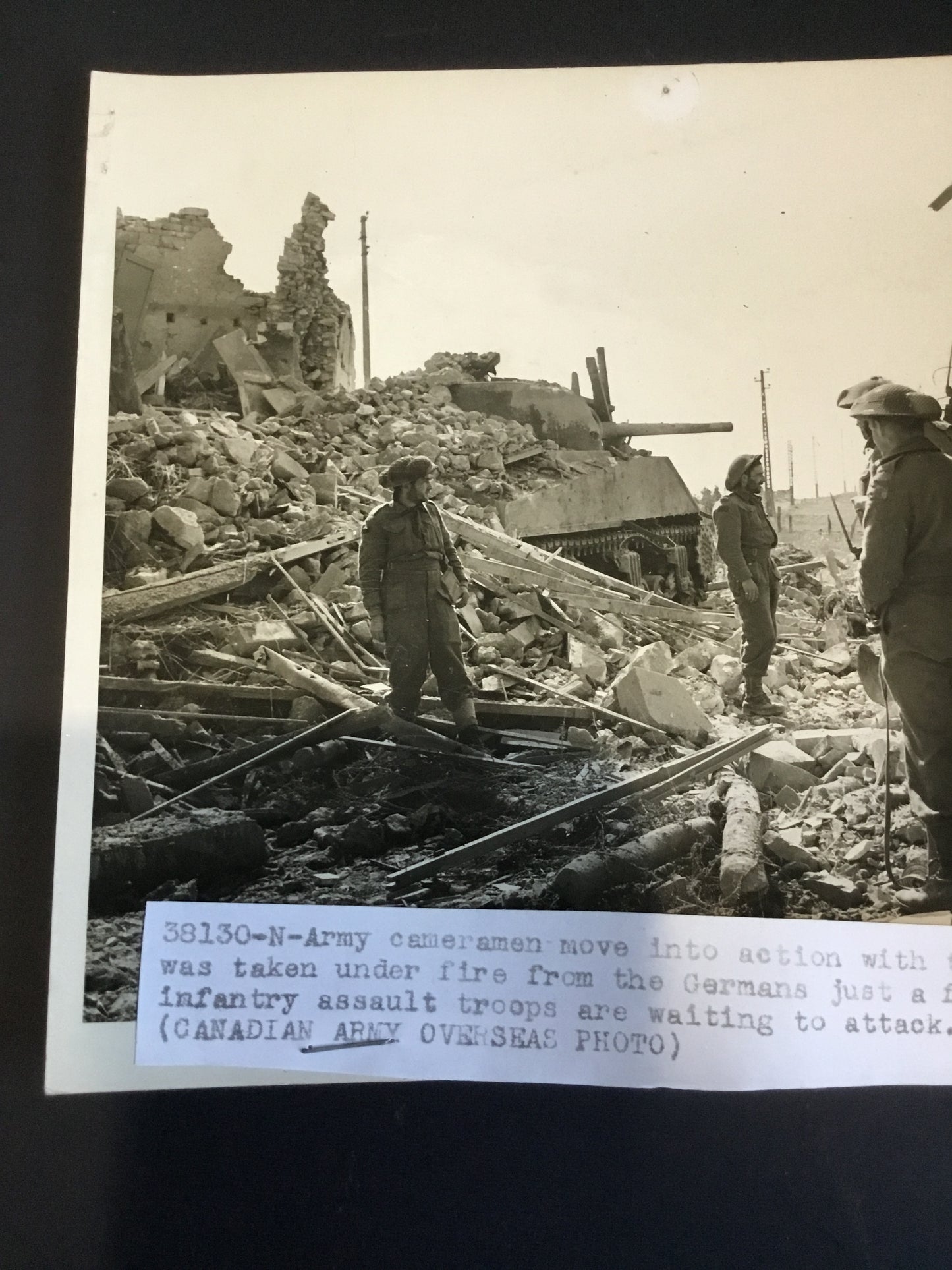 WW11 Canadian Army Overseas photo Camera man move in action with the assault troops