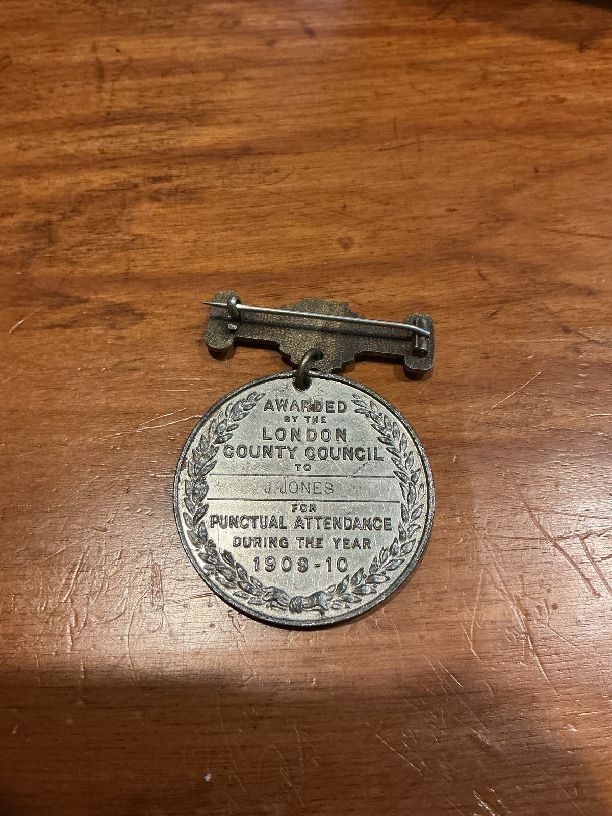 Named Antique 1910 London County Council Punctual Attendance Medal King Edward VII