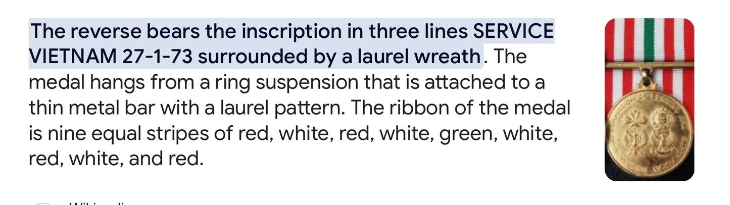 Vietnam ICCS Medal Ribbon 10 Inches