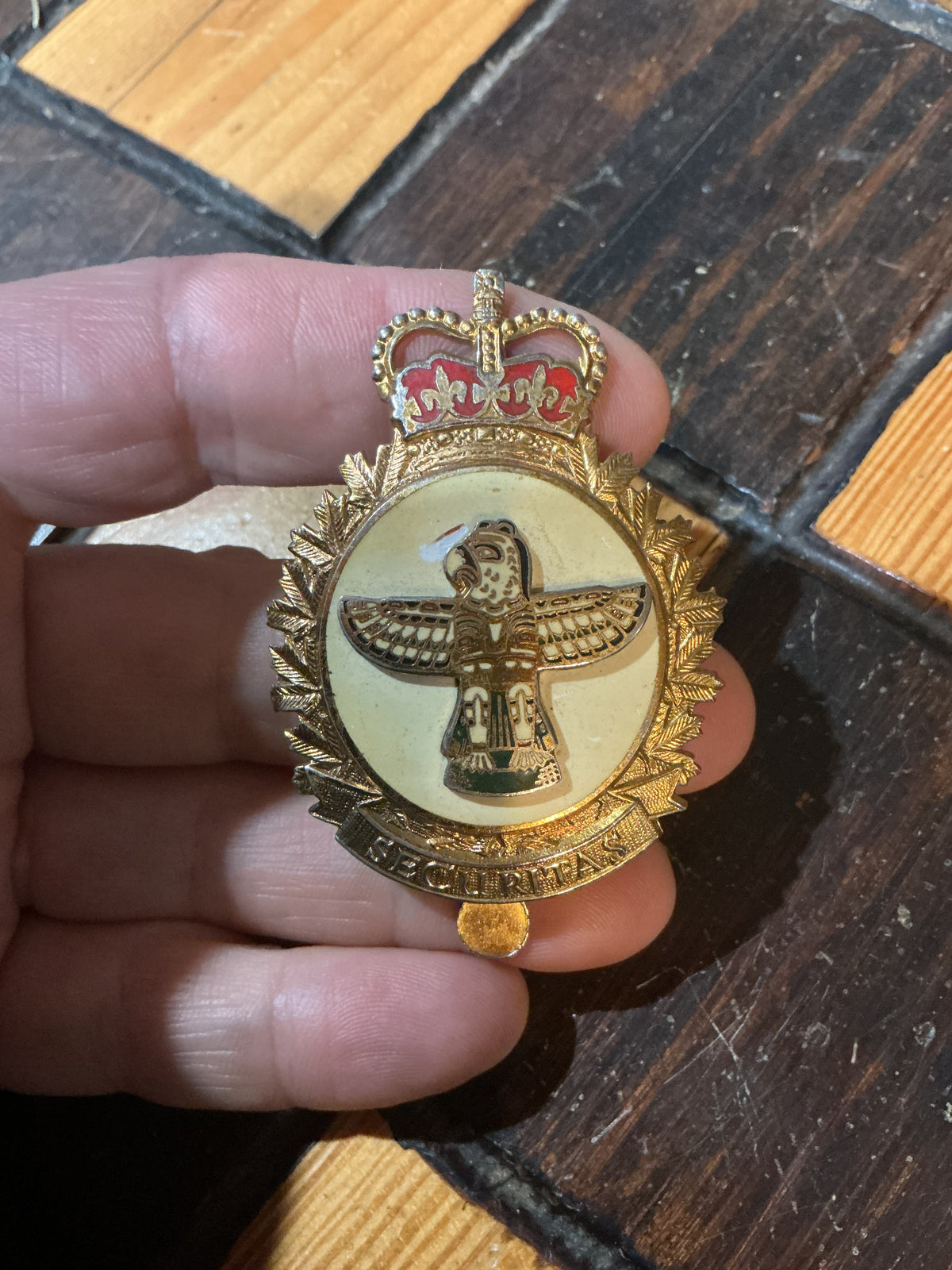 Canadian Military Police Cap Badge Enameled with Slide