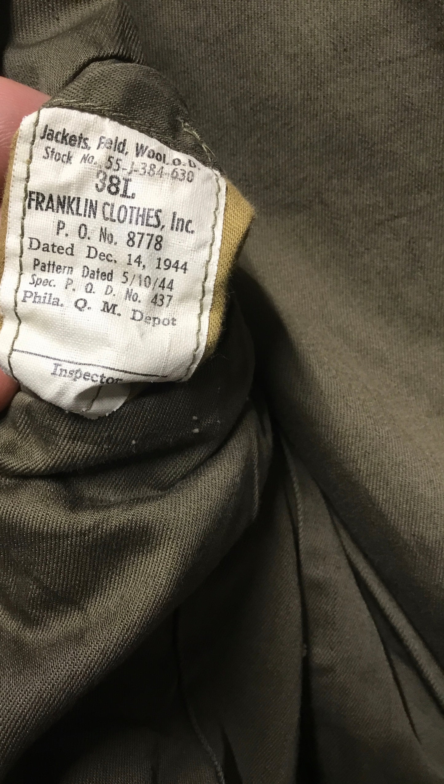 WWII U.S. ARMY ADJUTANT GENERAL'S CORPS M1944 WOOL FIELD JACKET