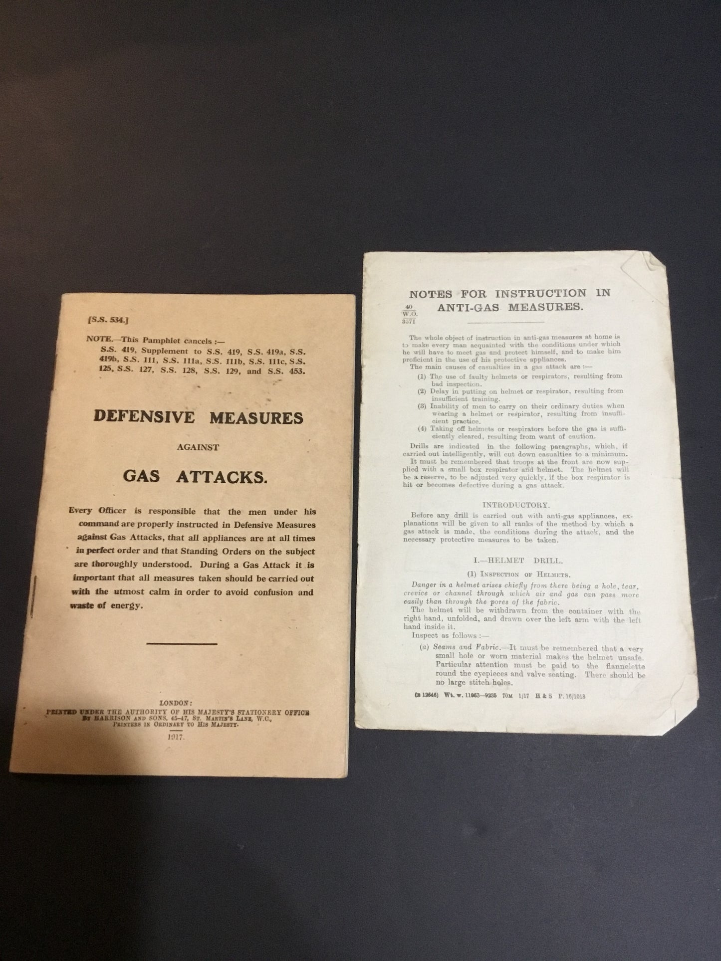 WW1 Defensive Measures against Gas Attacks pamphlet
