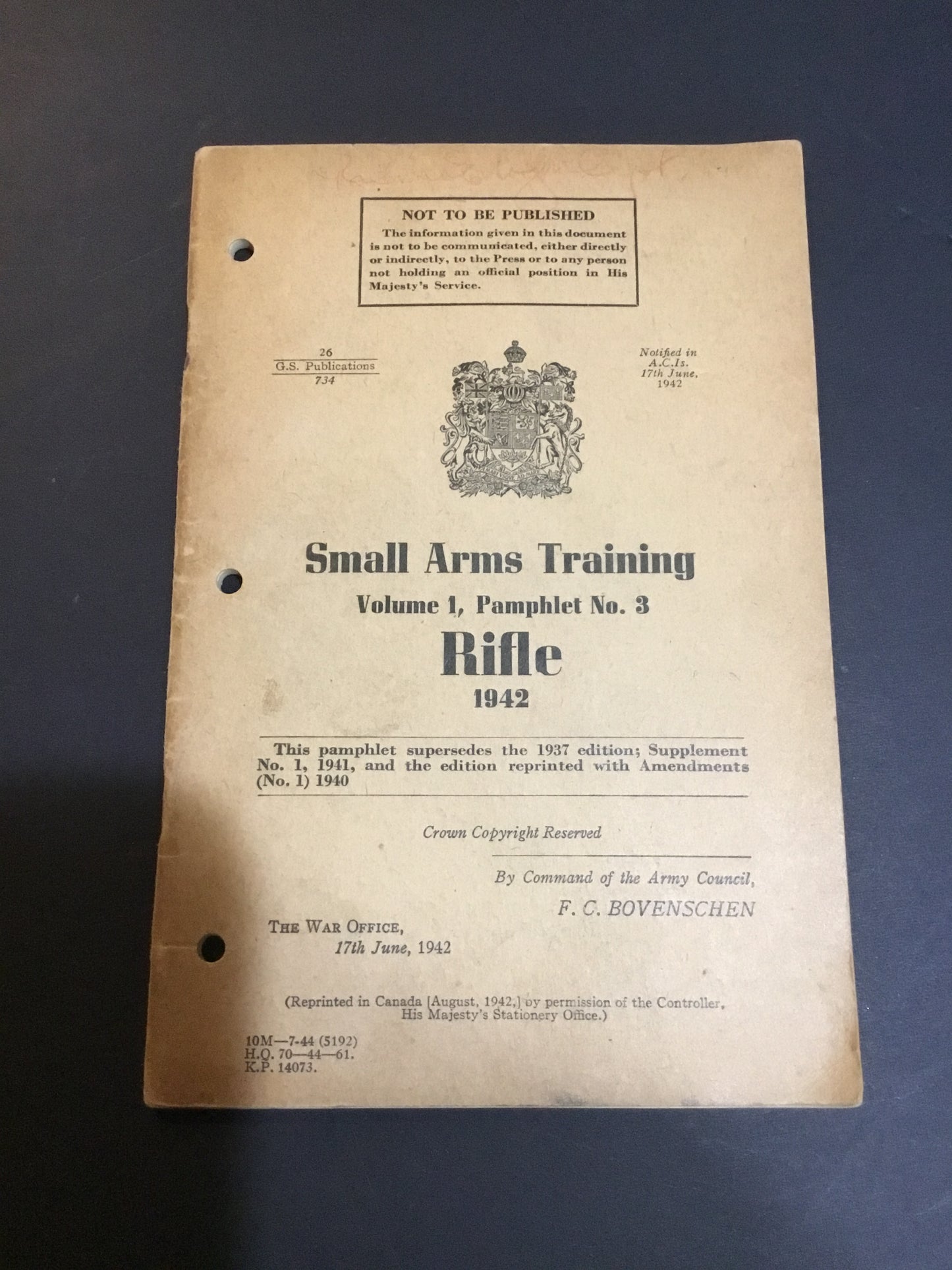 WW2 British Army Small Arms Training Rifle 1942 Pamphlet