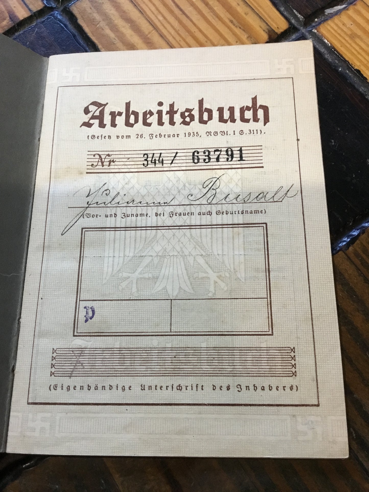 WW2 German Arbeitsbuch Employment Record Book
