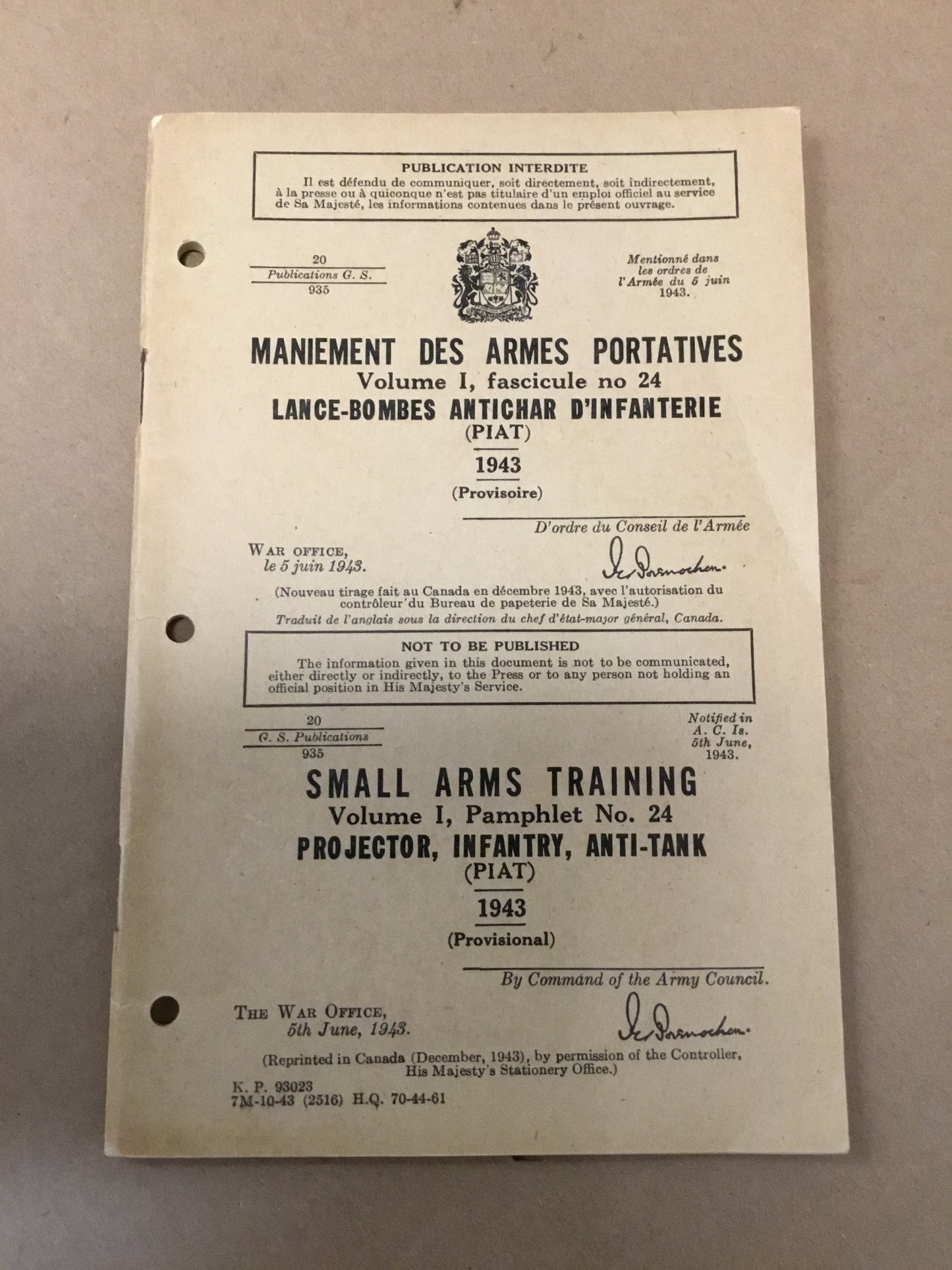 WW11 Canadian Small Arms Training Projector , Infantry Anti-Tank 1943