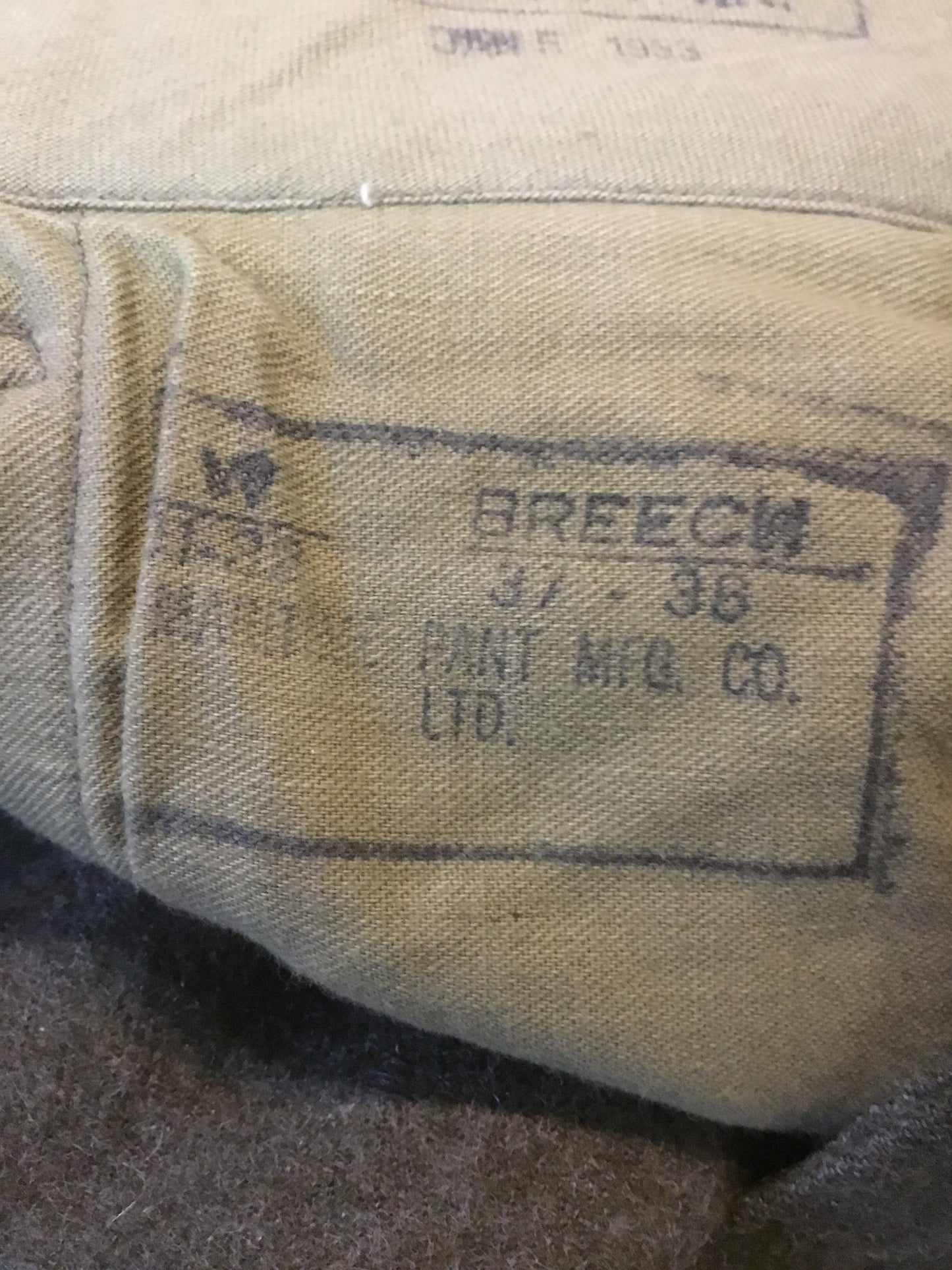 1953 Post War Canadian Wool Battle Dress Pants, up to Waist 34 inches