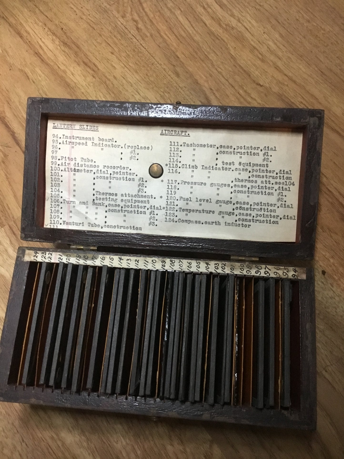 Lot of 22 Glass slides of Aircraft Instruments in Presentation Box
