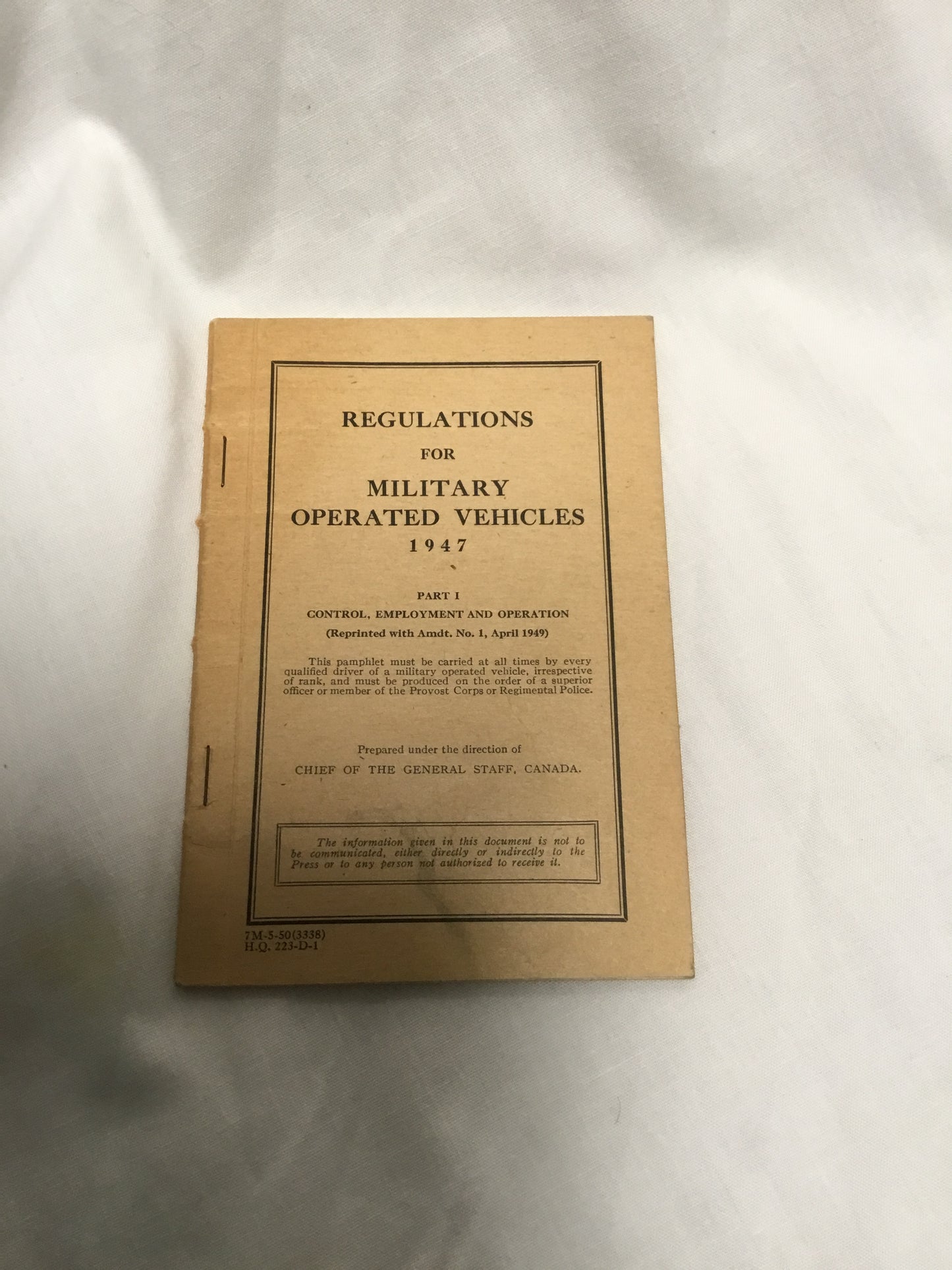 Regulations for Military Operated Vehicles 1947