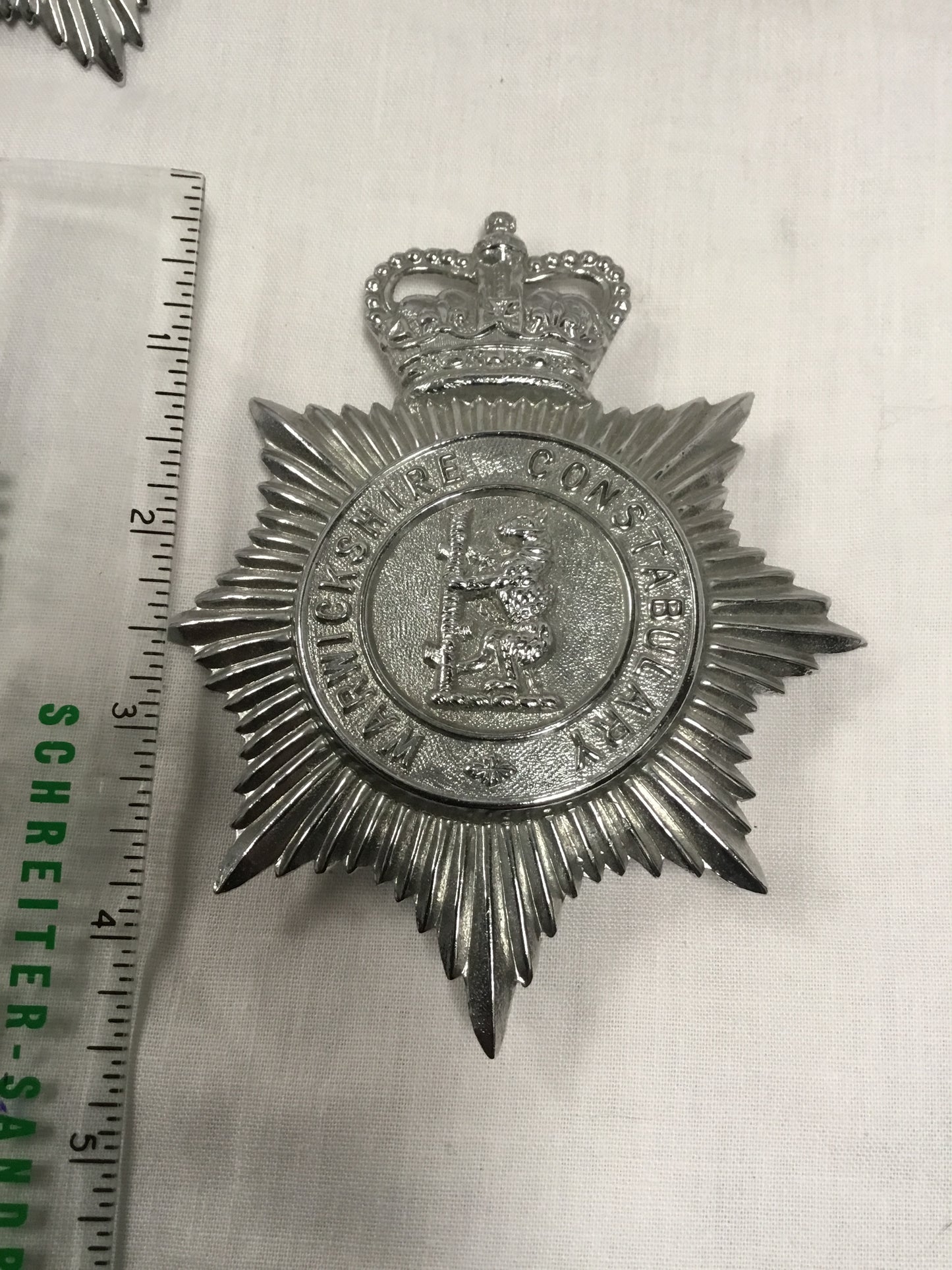Warwickshire Constabulary Police Helmet plate/ Badge