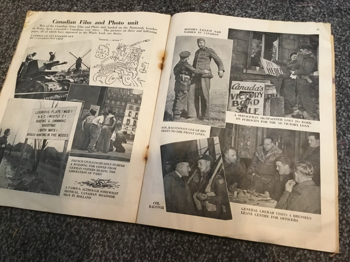 WW11 Magazine The Maple Leaf Scrapbook. Measures 7 1/2″ x 9 1/2″ and contains approximately 40 pages