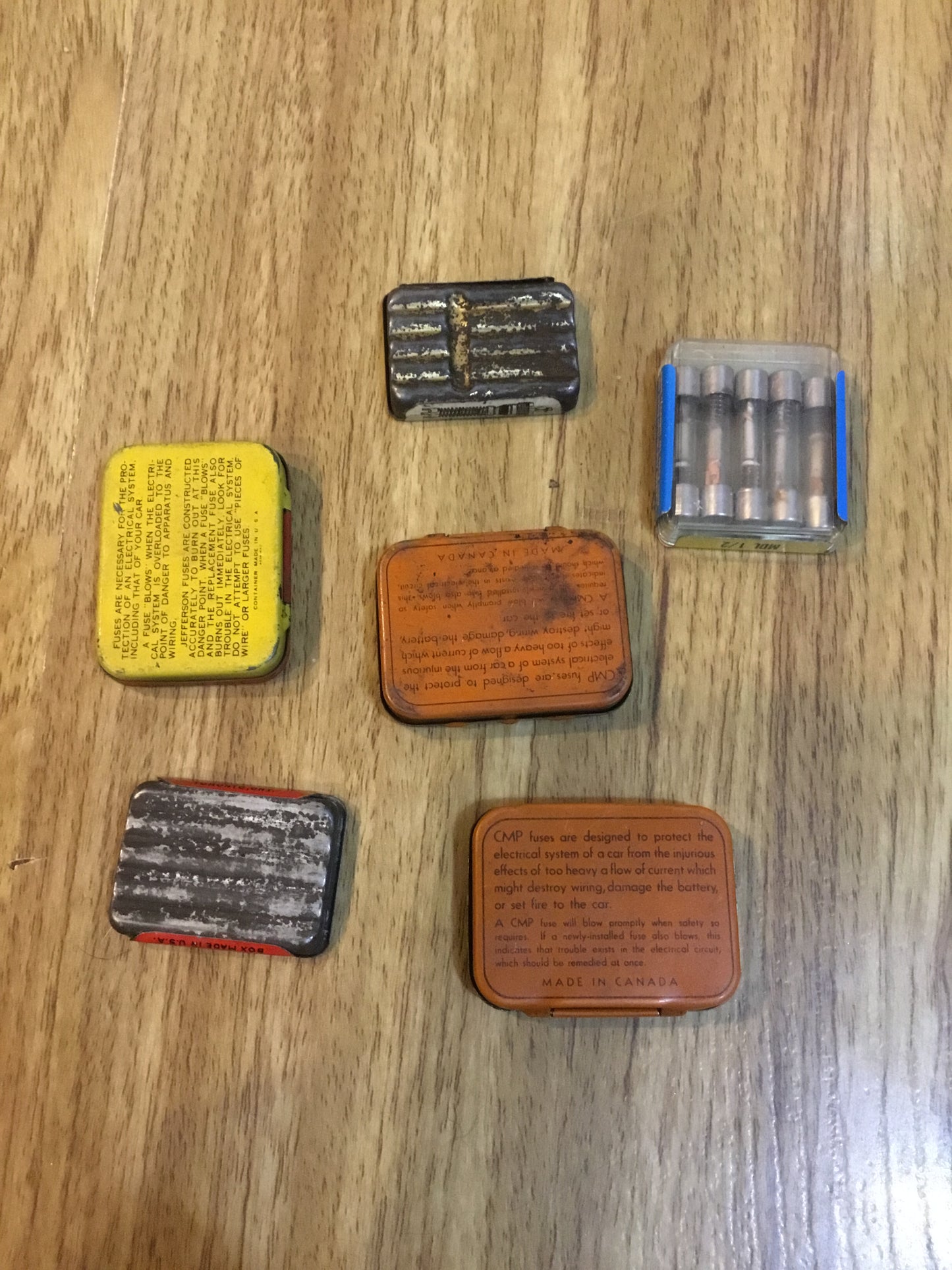 Lot of 6 Fuses and Valve stem small Tins