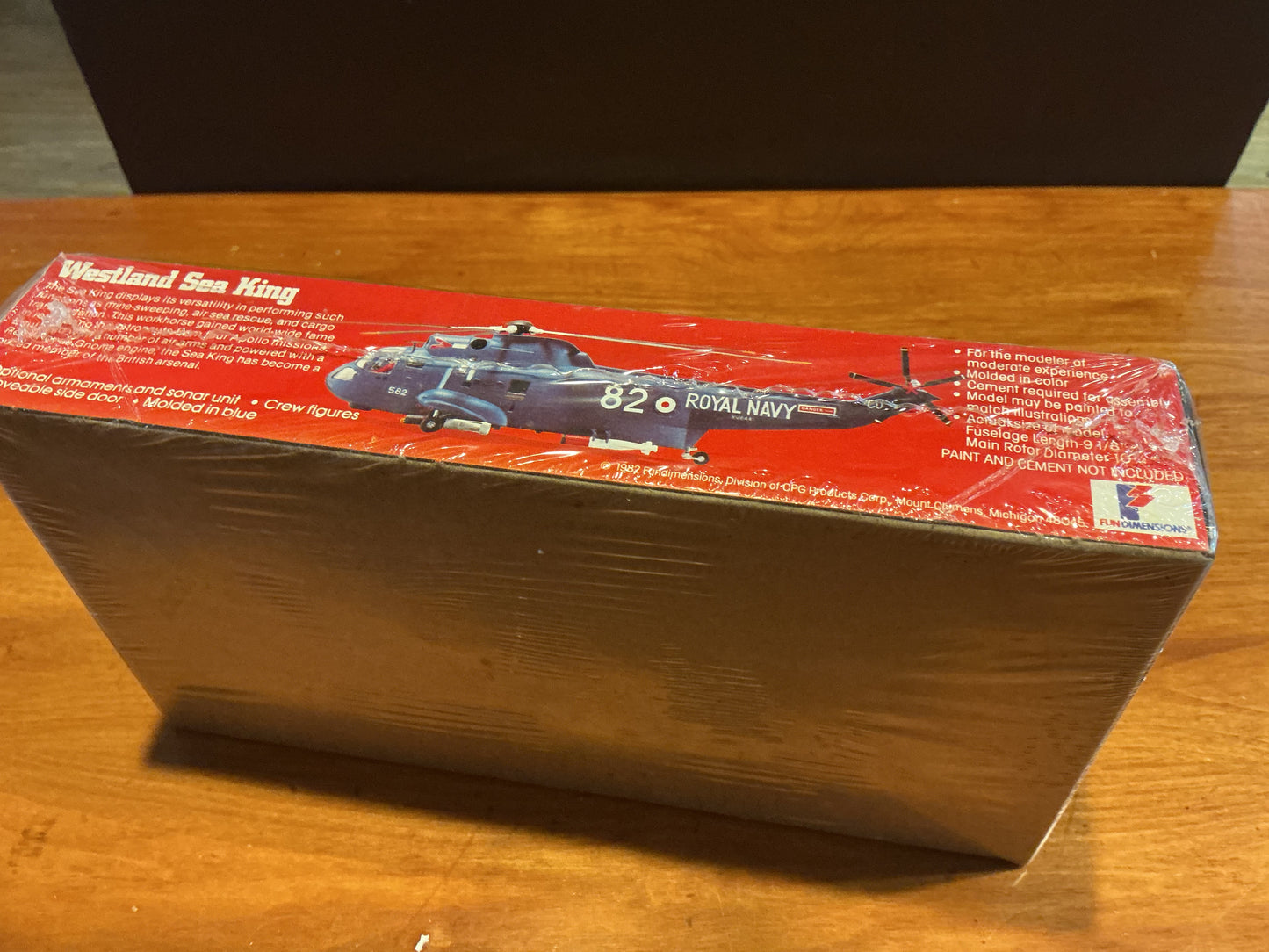 vintage MPC 1/72 scale model kit of the Westland Sea King helicopter, specifically featuring markings from the Battle of the Falklands