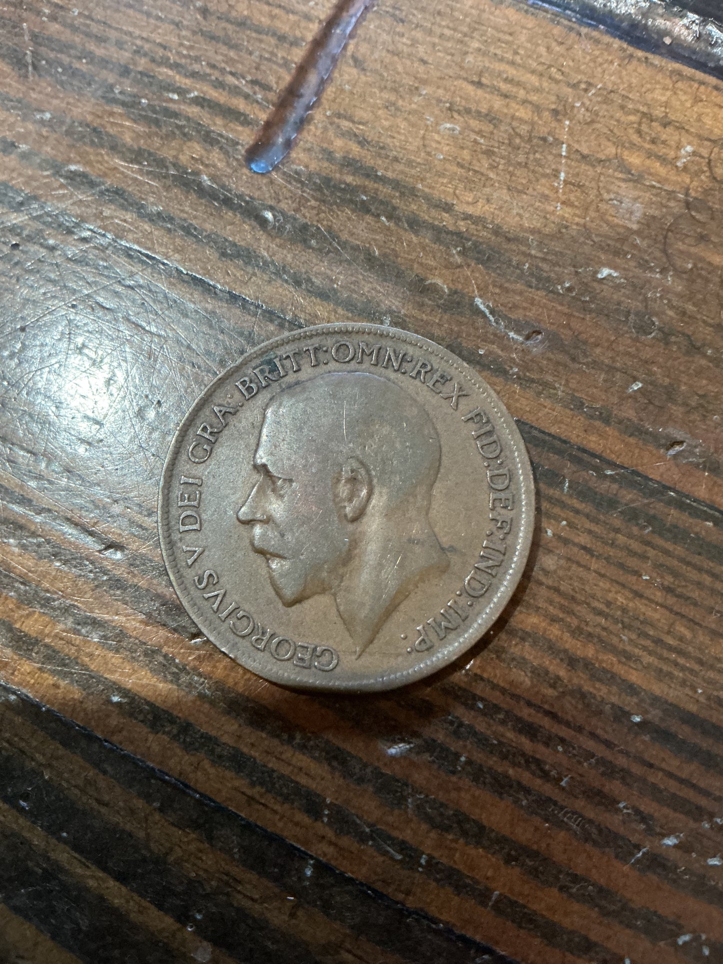 1921 Great Britain UK One Penny coin featuring King George V