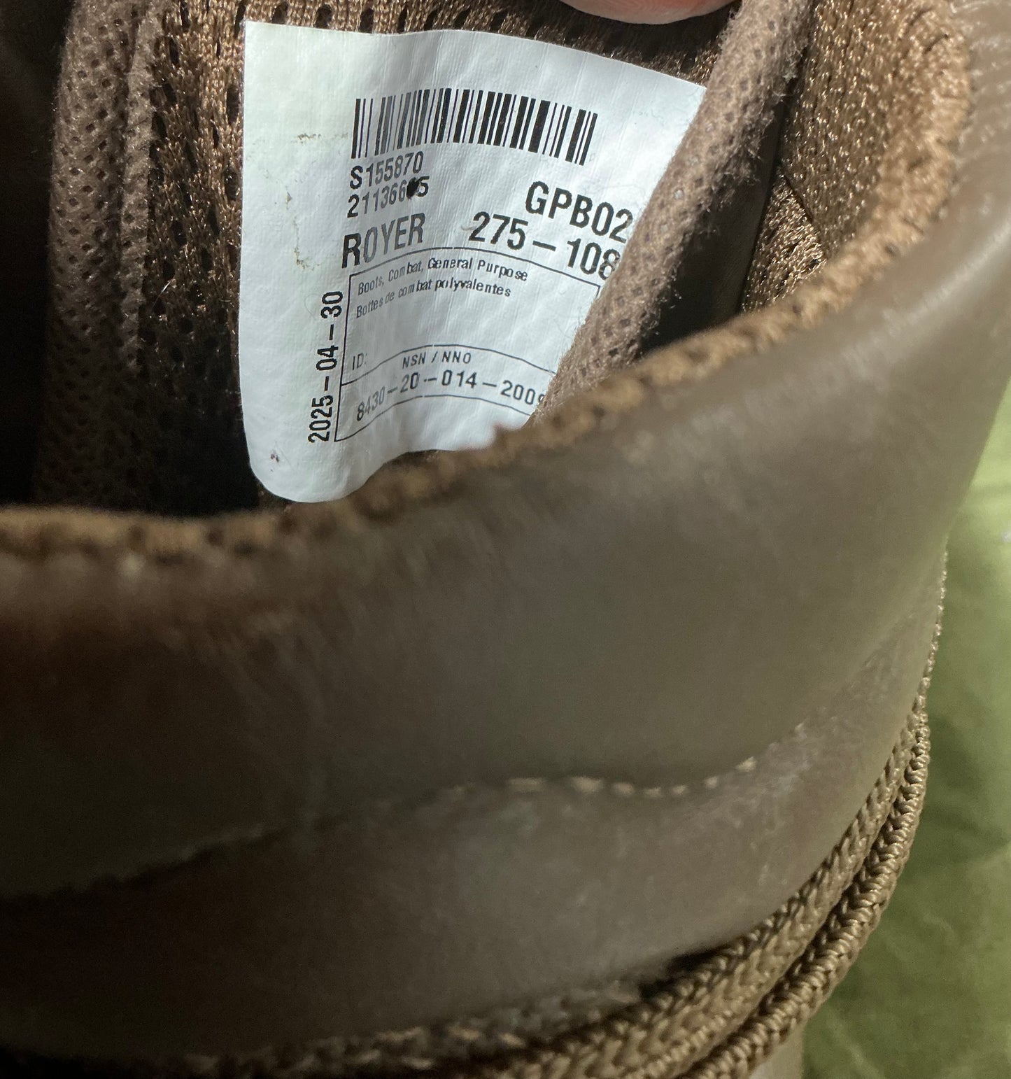 Military Royer Boots Size 10 1/2 or 275/108