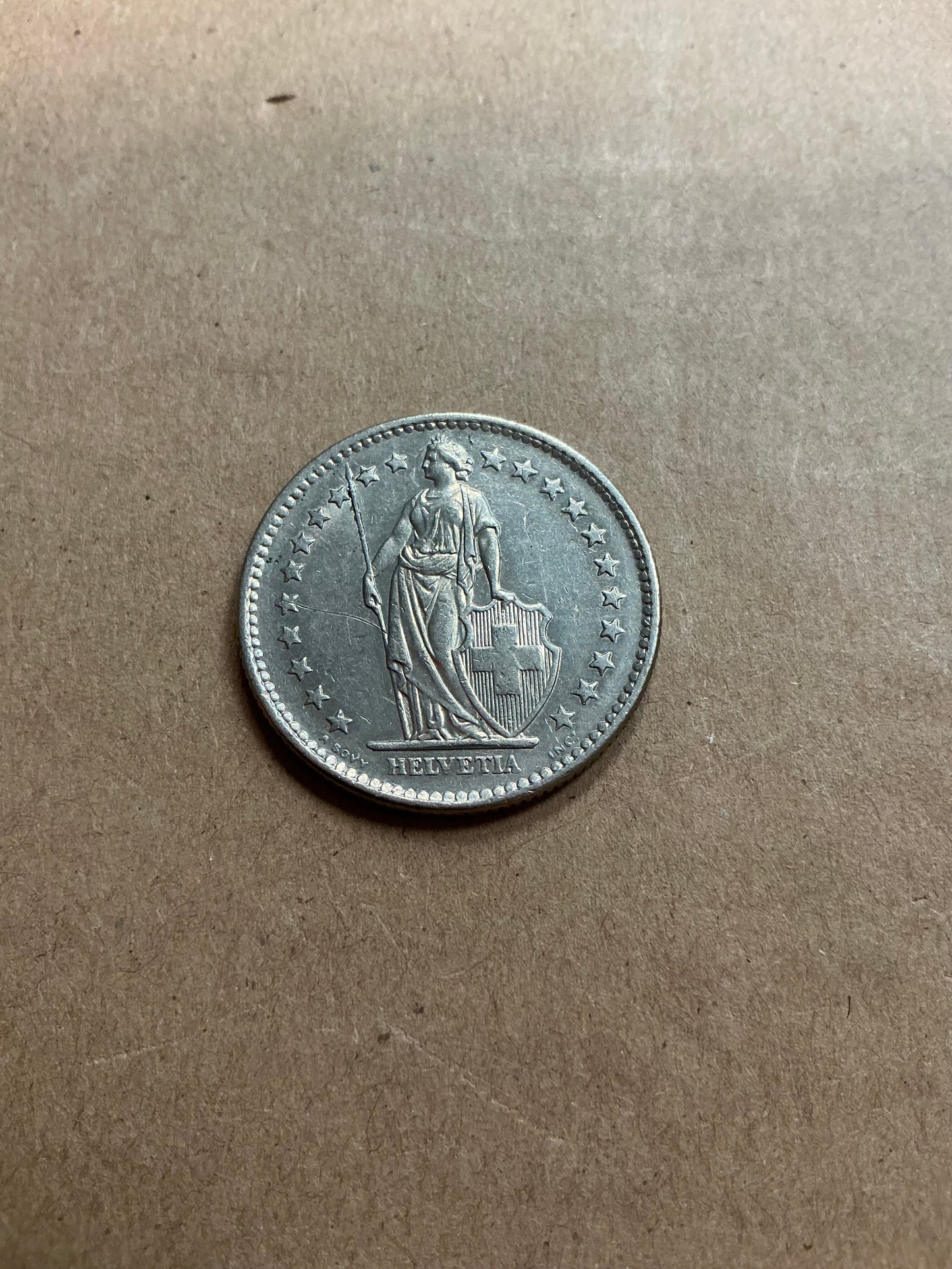 Swiss 2 Francs (Helvetia standing; copper-nickel) 1976