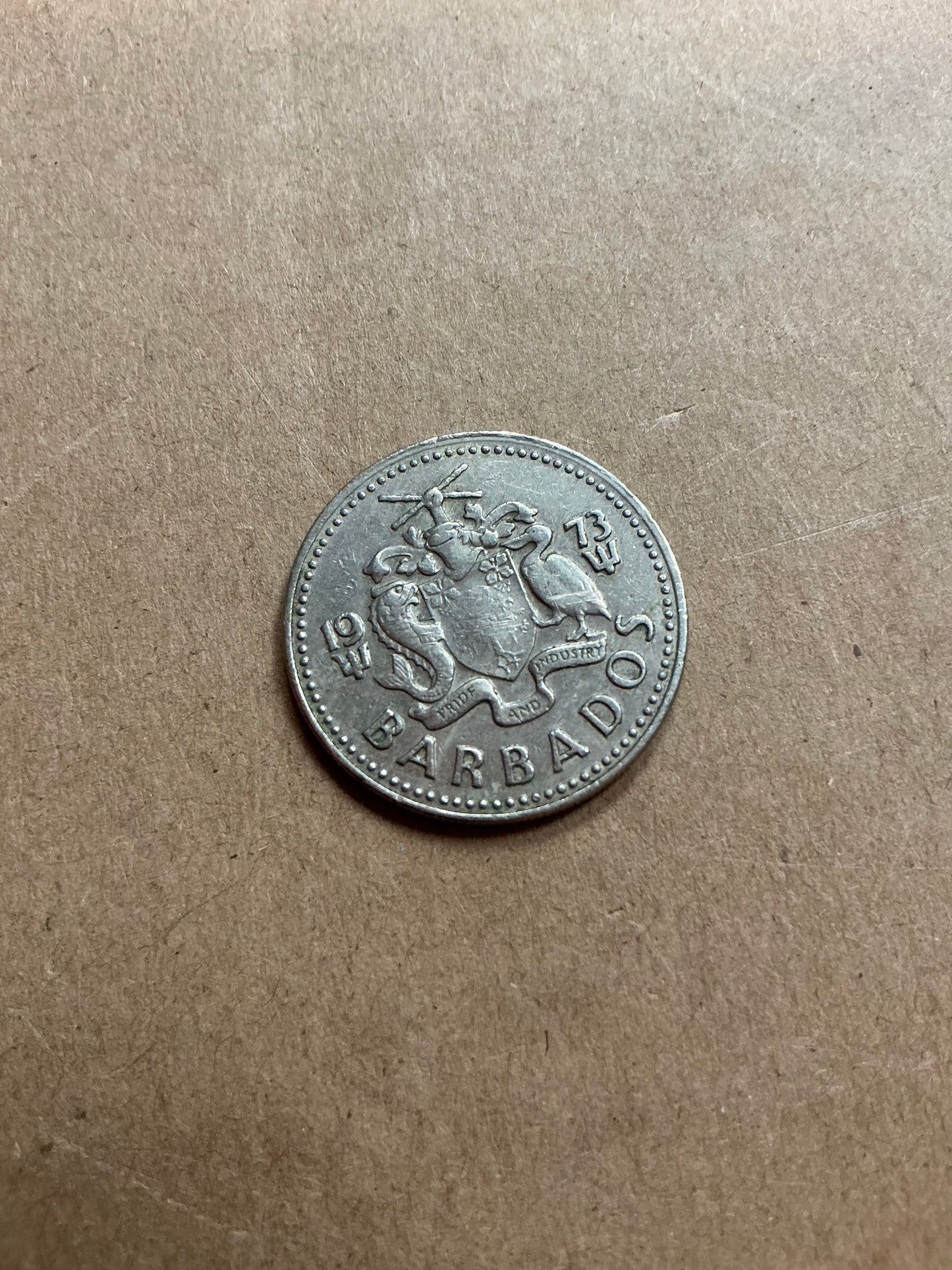 1973 Barbados 25 cents coin made of copper-nickel