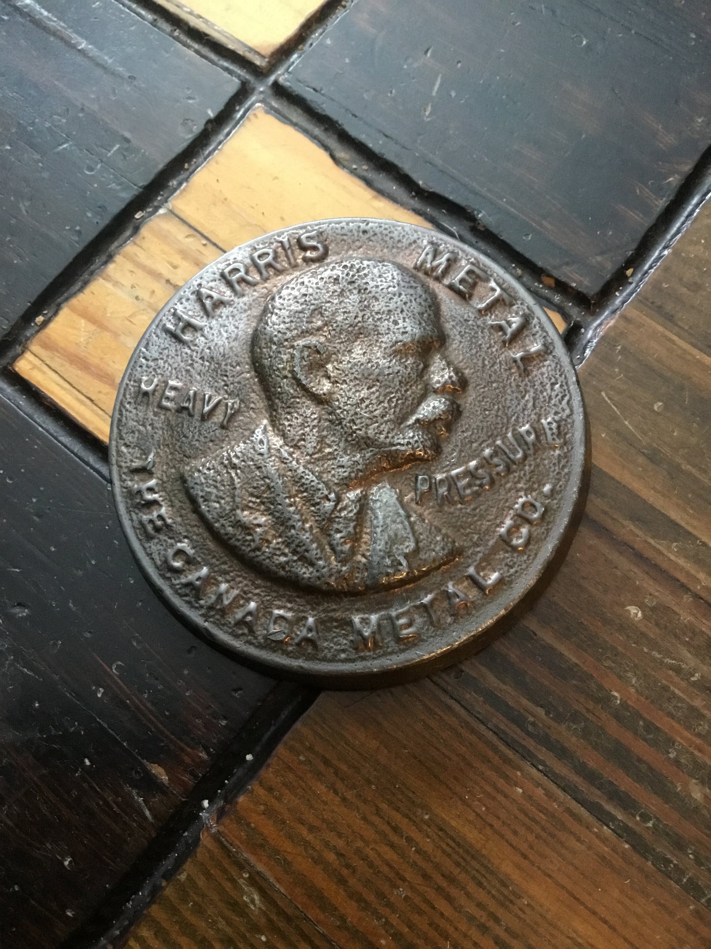 Vintage Harris Metal , Advertising. Paper Weigh