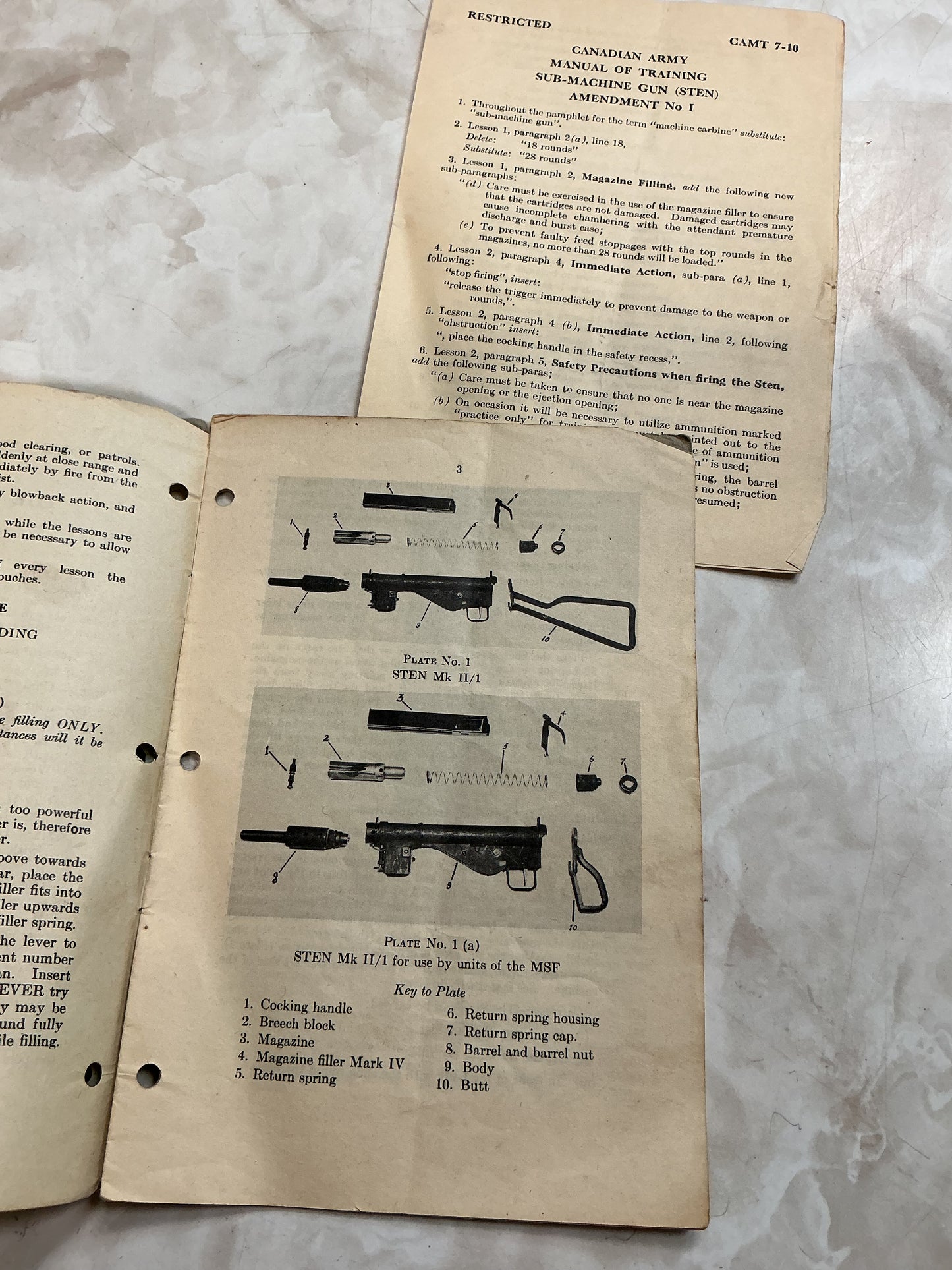 1953 Canadian Army manual of training, small arms, training, machine carbine Sten Gun