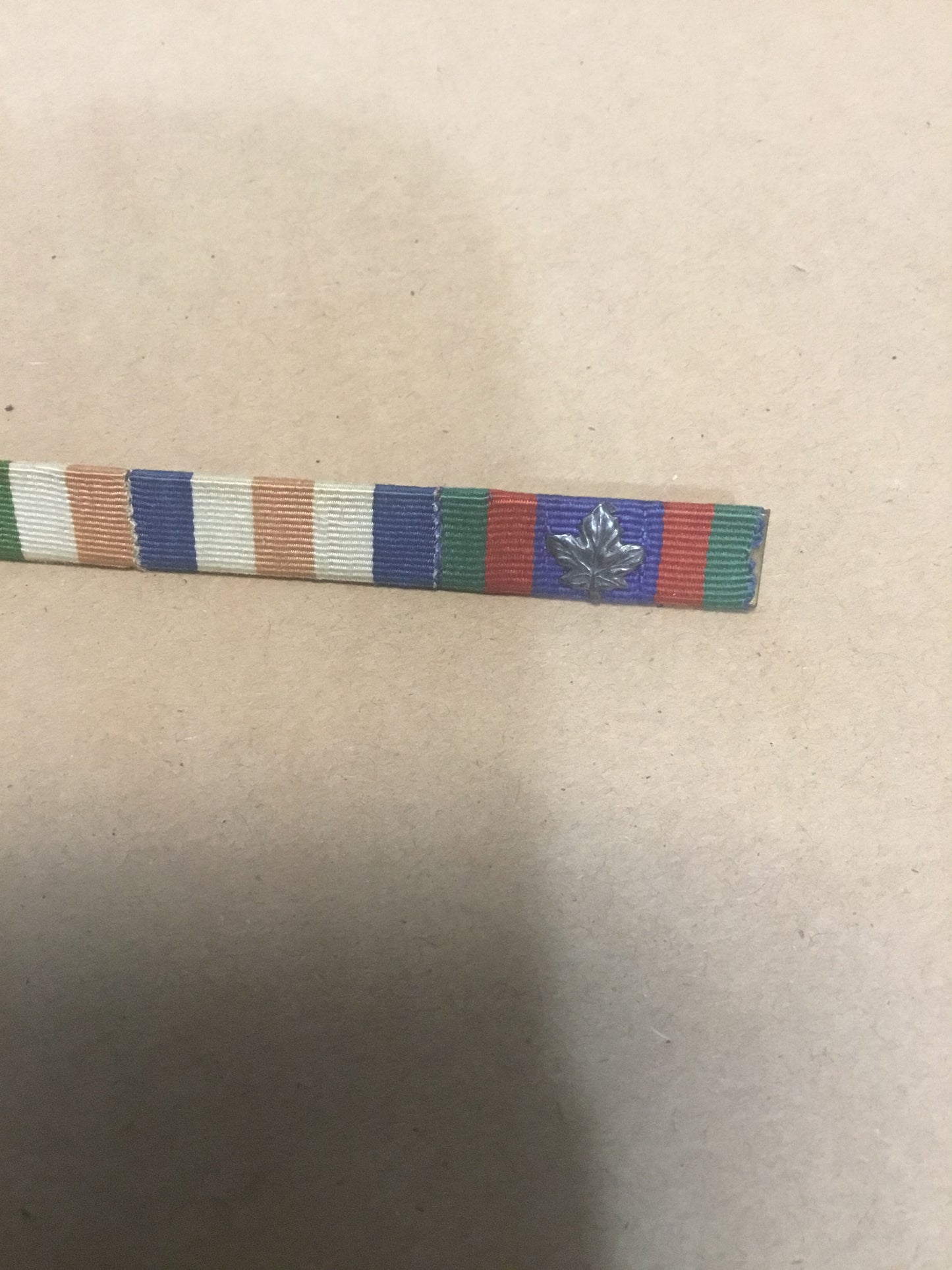WW11 Canadian Ribbon Bar with Silver Maple leaf ,