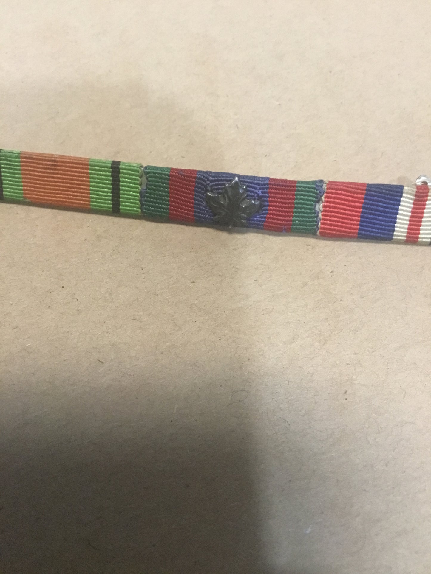 WW11 Canadian Ribbon Bar with Silver Mapleleaf