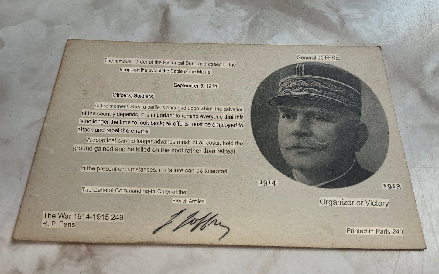 French General Joffre (rallying his troops in a Speech) Postcard