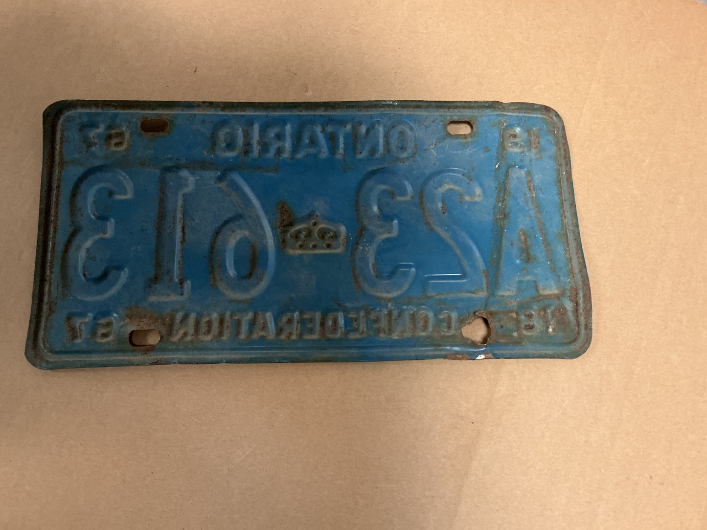 1967 Confederation Ontario License Plate A23 613