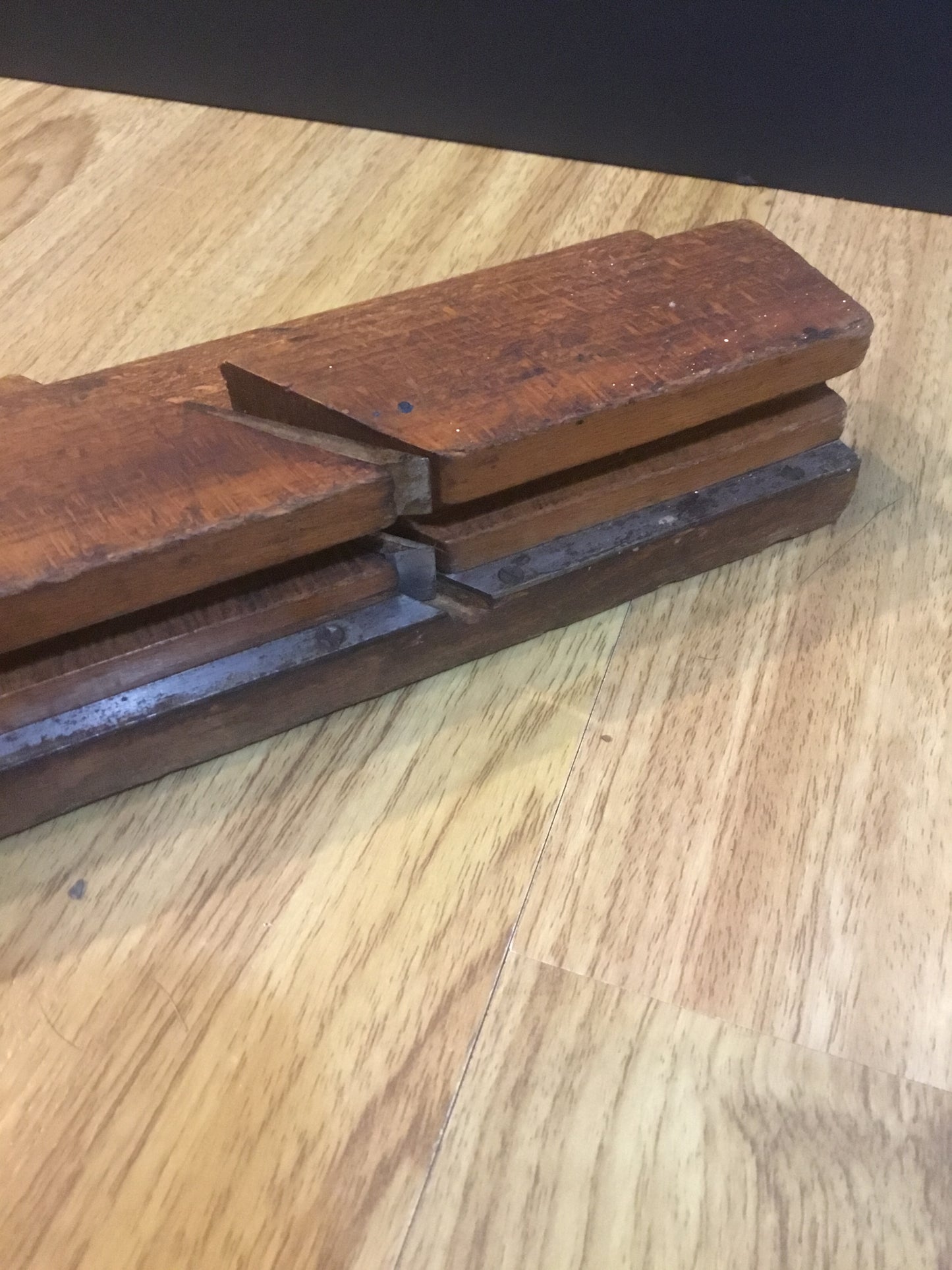 Antique ;7/8 Inch Handled Tongue Groove Molding Plane, is very good condition , has two planing blades
