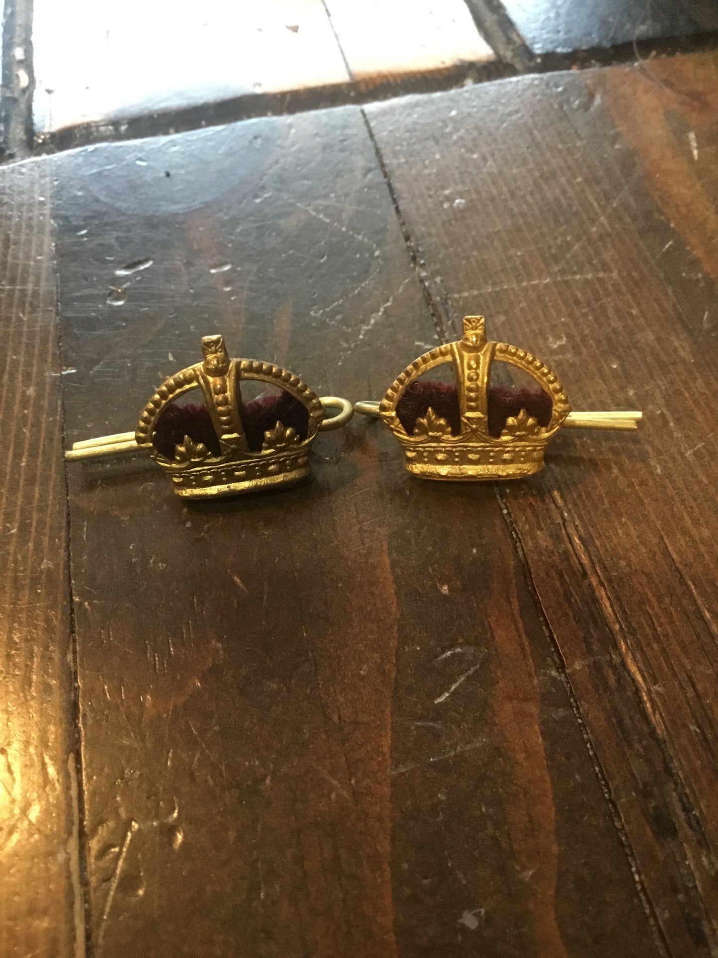 Pair of Kings Crowns Medal Officers Insignia , felt backing .