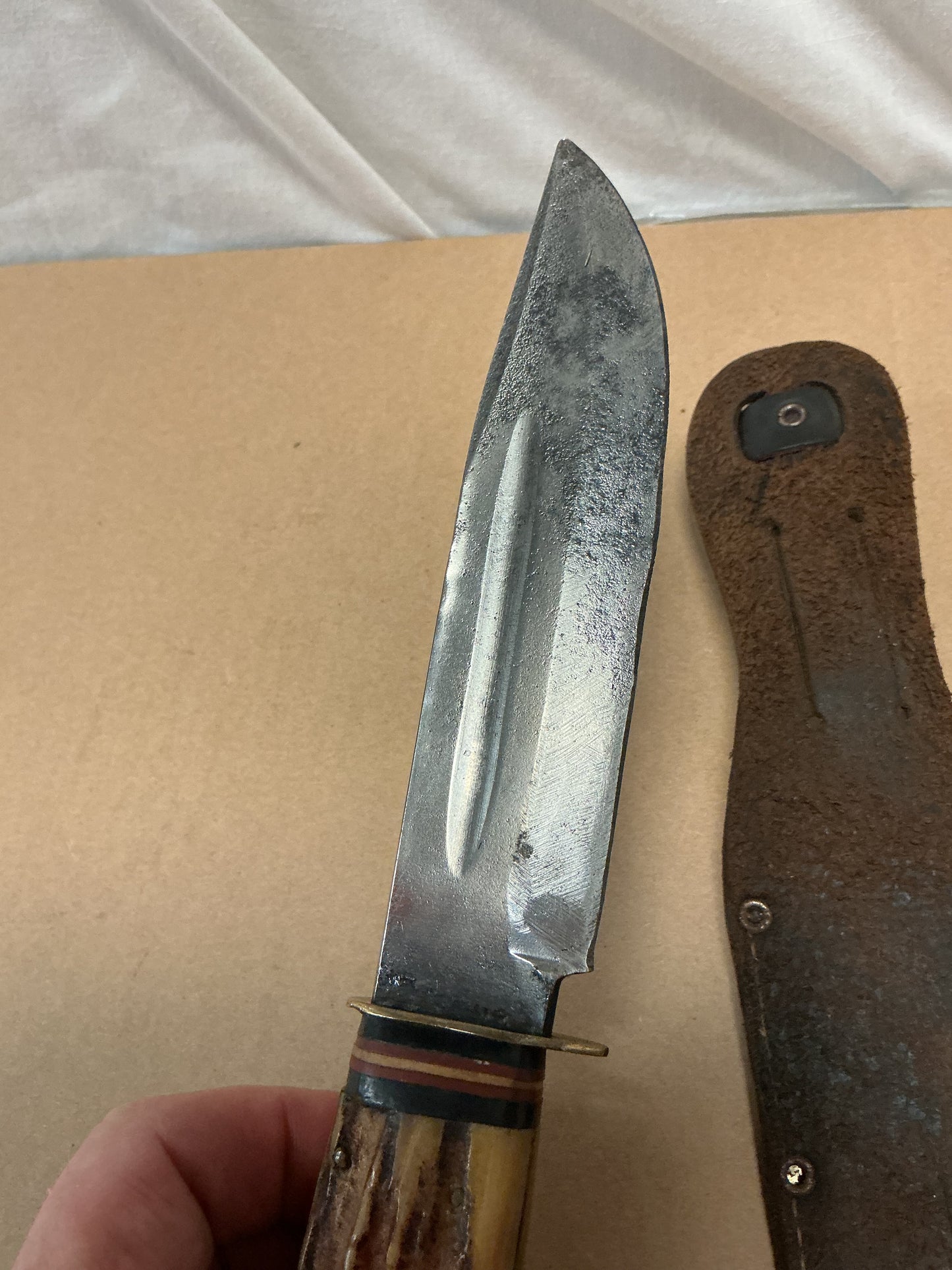 Large German made hunting Knife with leather Sheath