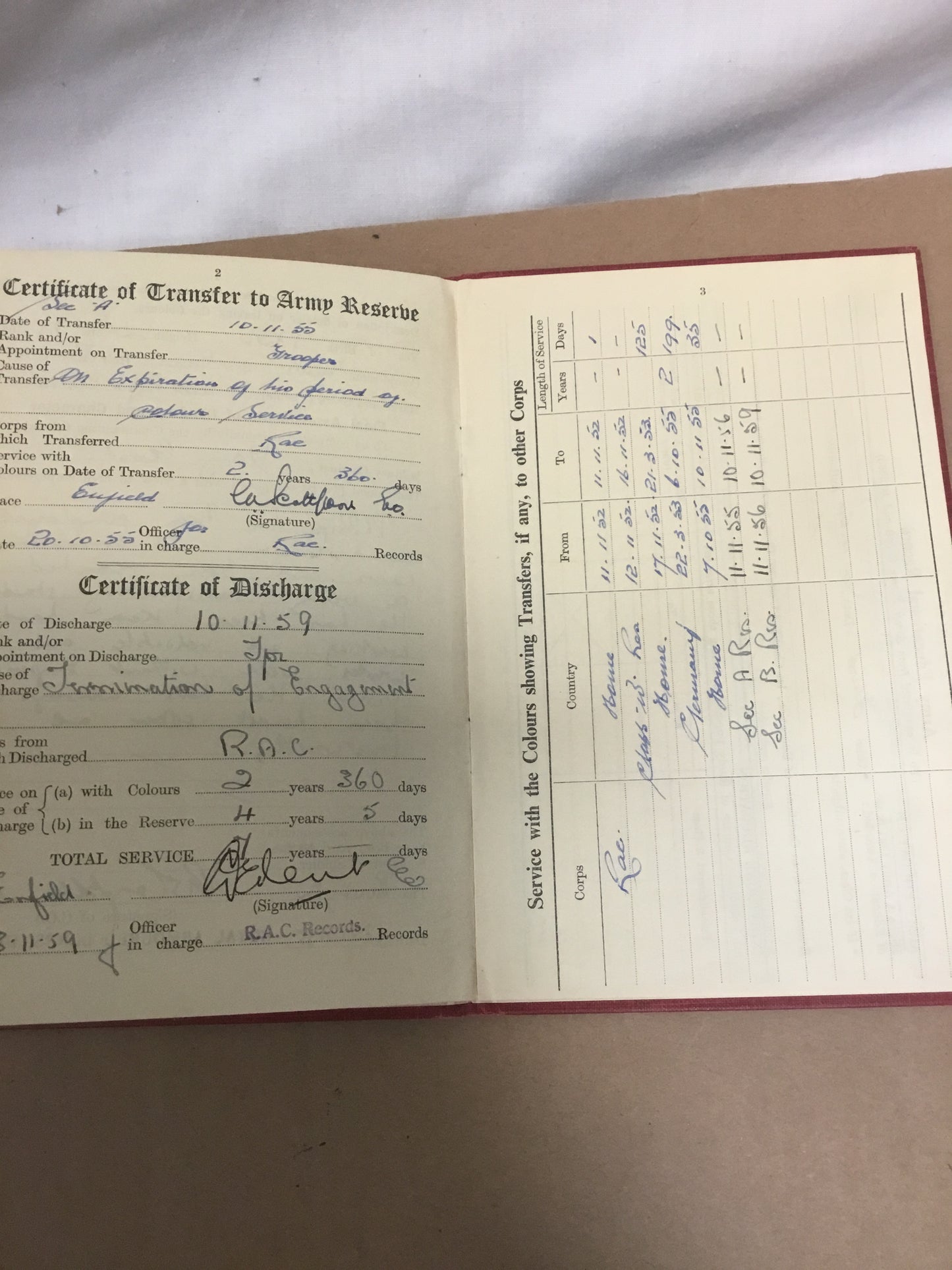 Regular Army Cert Of Service , British Post War , Royal Armoured Corps