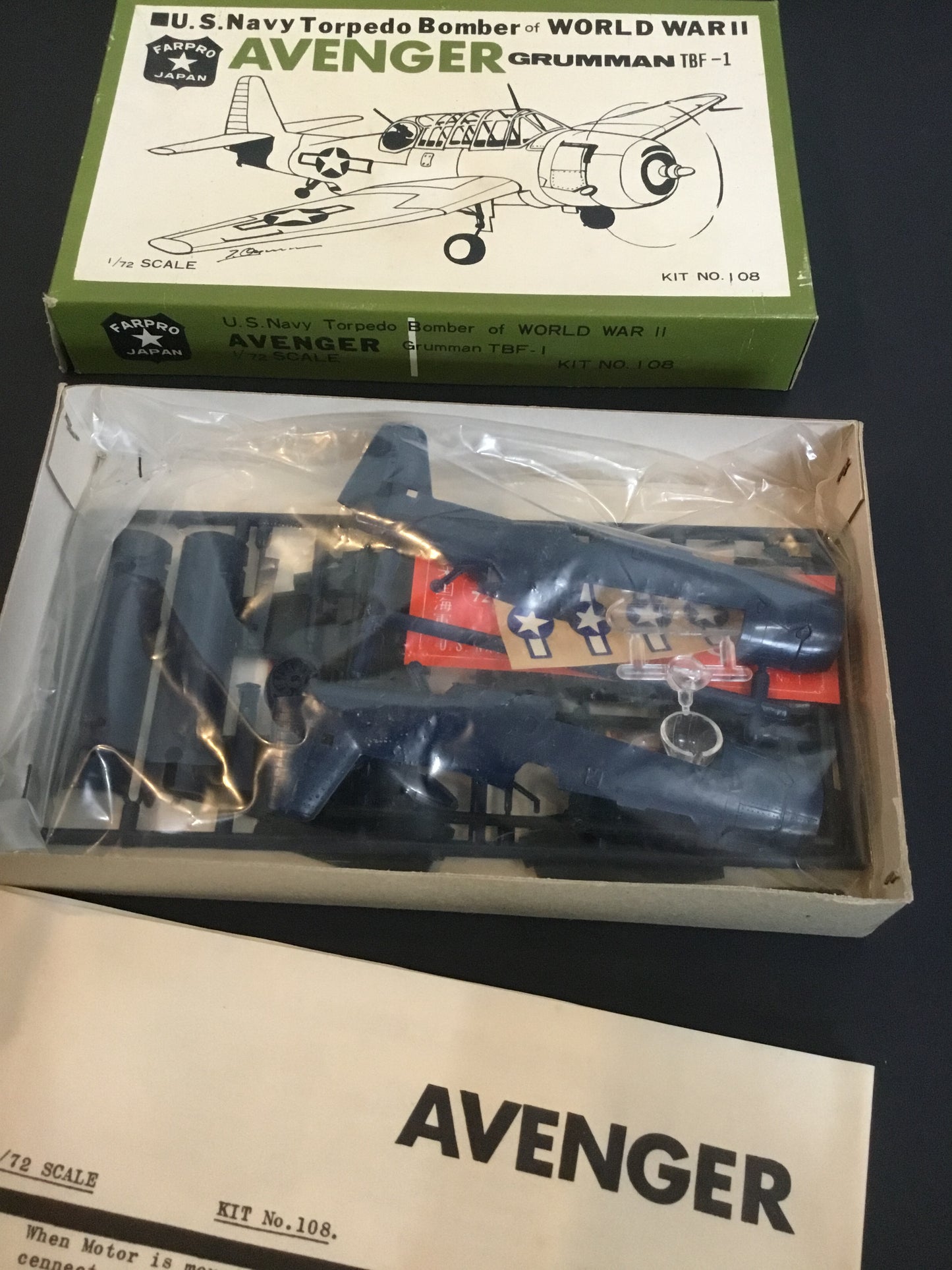 Vintage Farpro Japan Model Kit U.S. Navy Torpedo Bomber ,Avenger Grumman 1/72