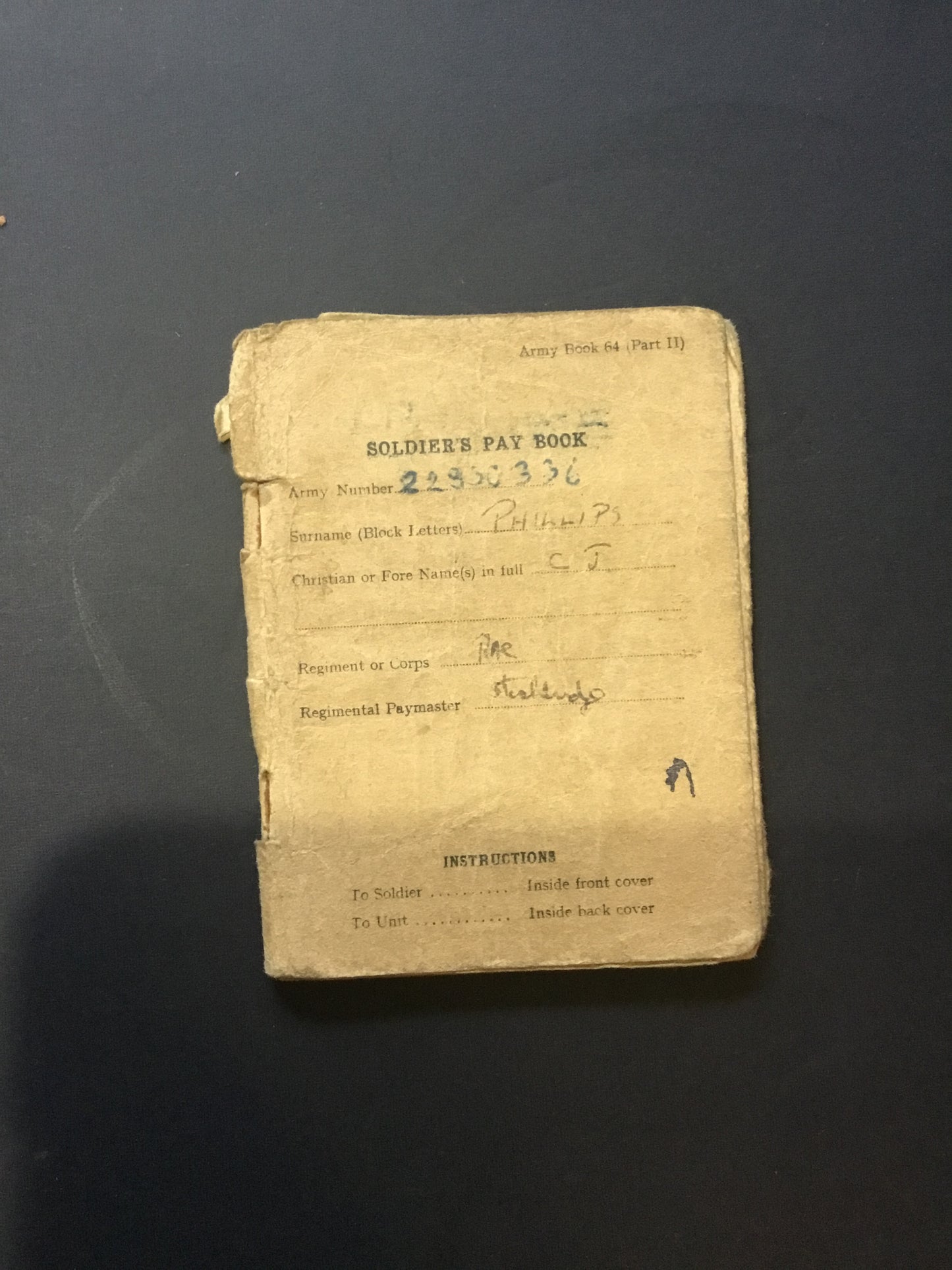 1950s British Soldiers Pay Book C.J. Philips