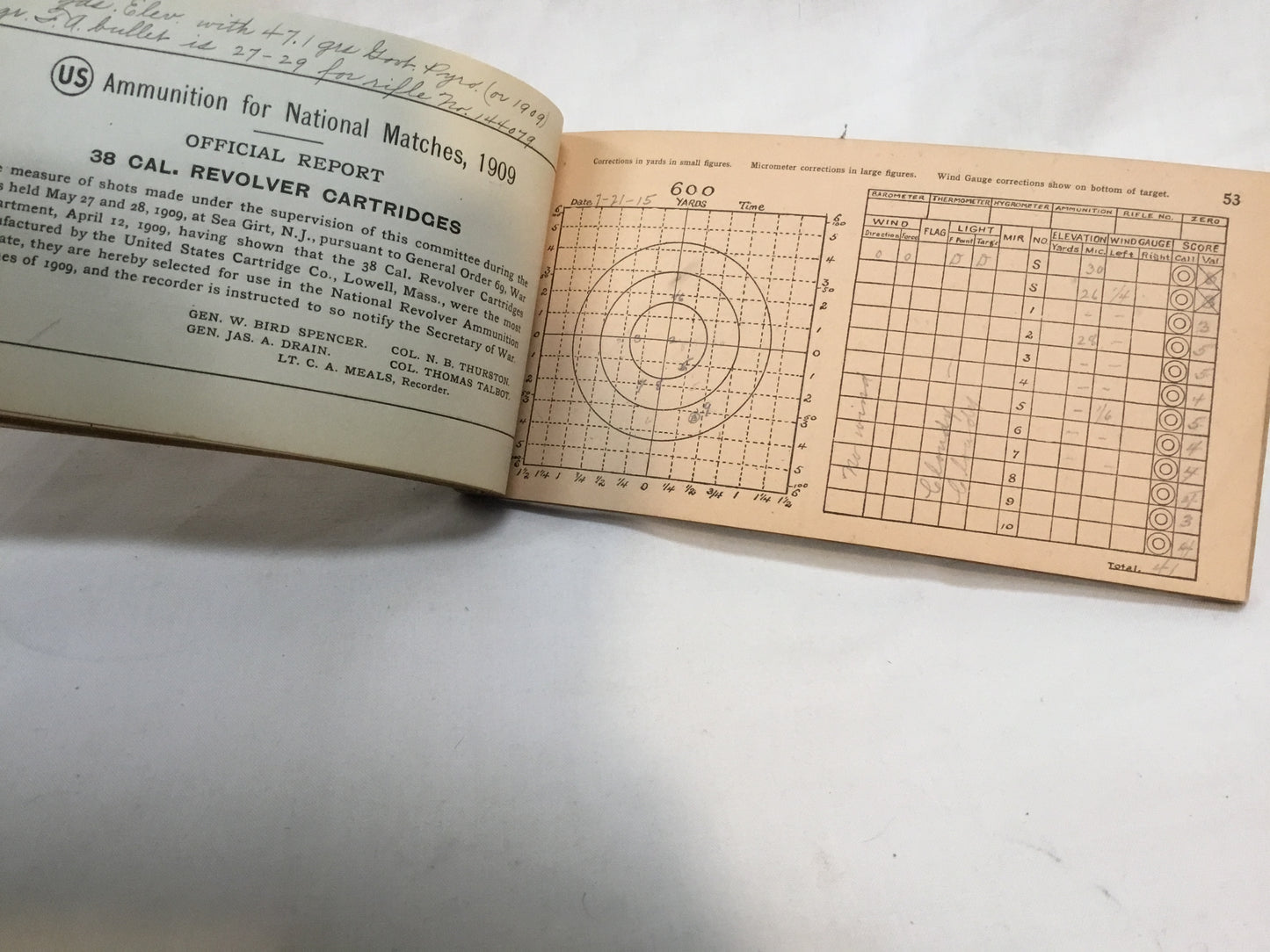 Score Register Book for the U.S Springfield Rifle Model 1903