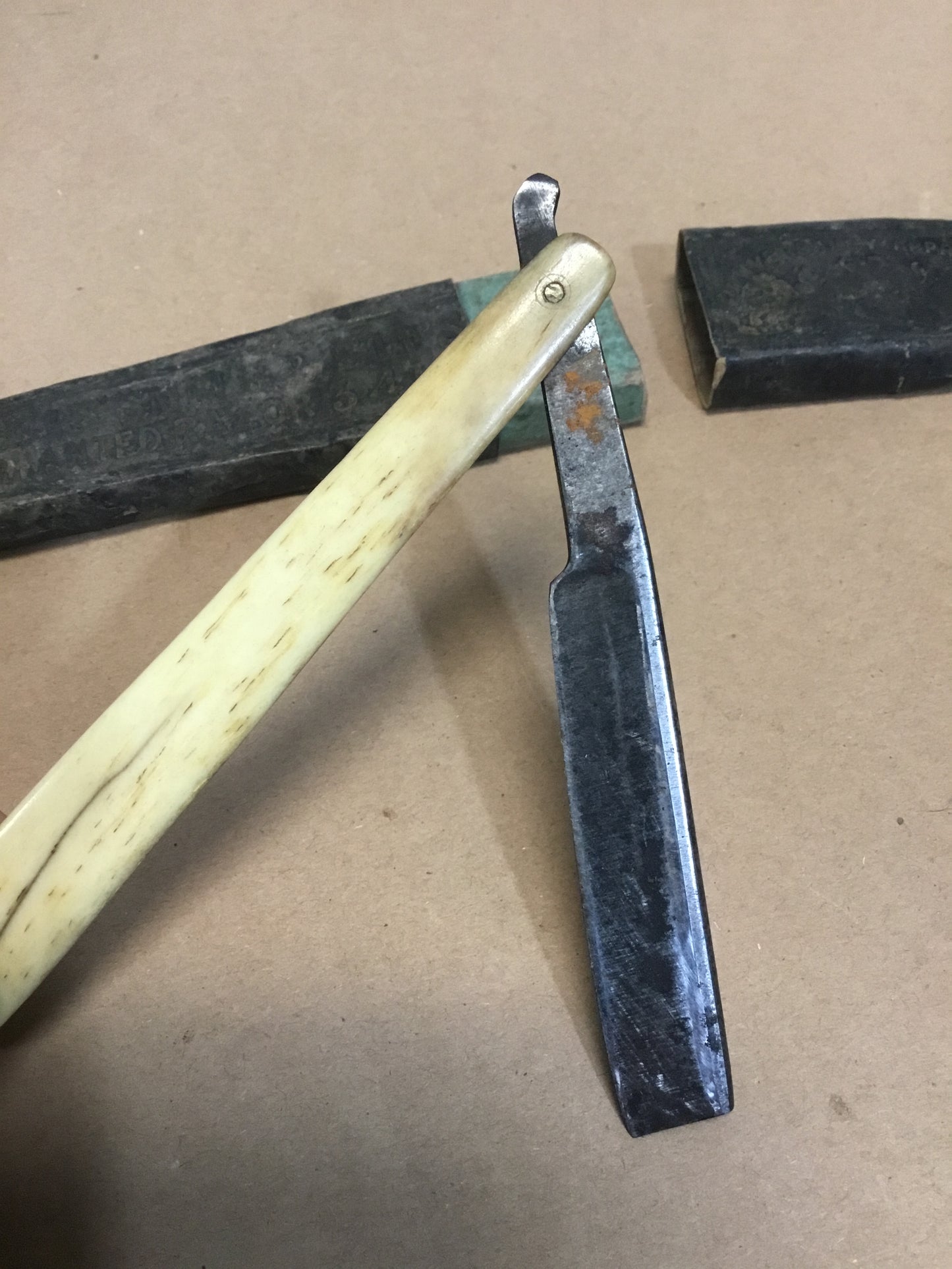 Early Bone Handle Straight Razor with Box