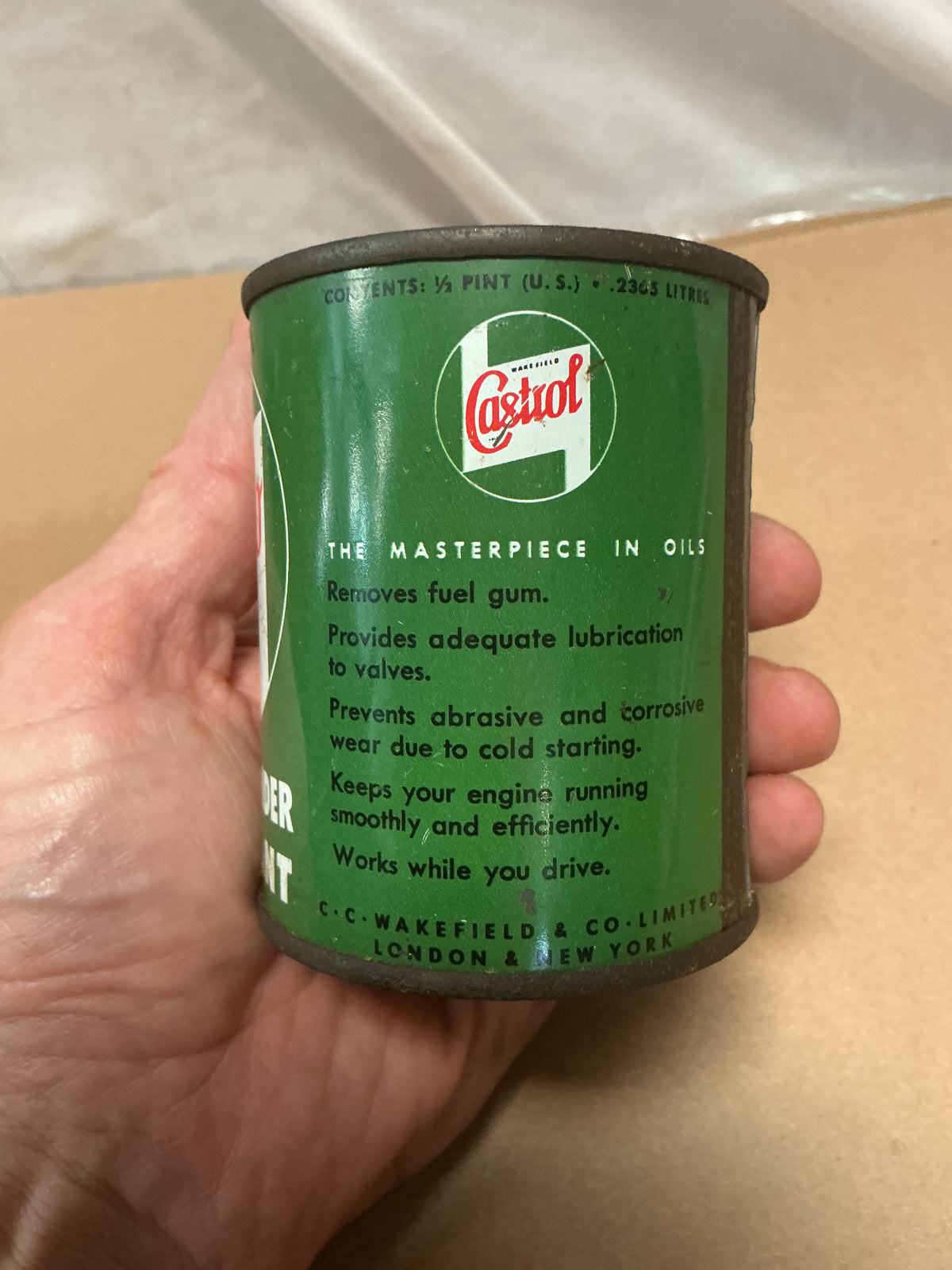 Vintage Castrollo Upper Cylinder Lubricant Tin 1/2 Pint