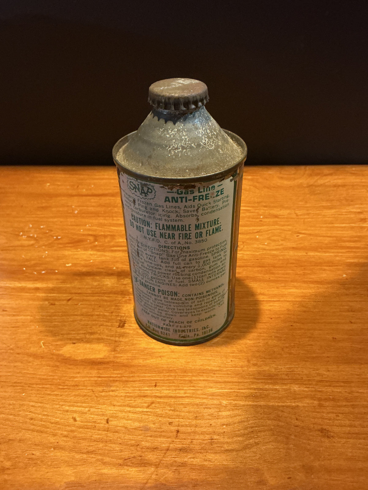 1950’s Snap Gas Line Anti Freeze Oil Can Cone Top 12oz
