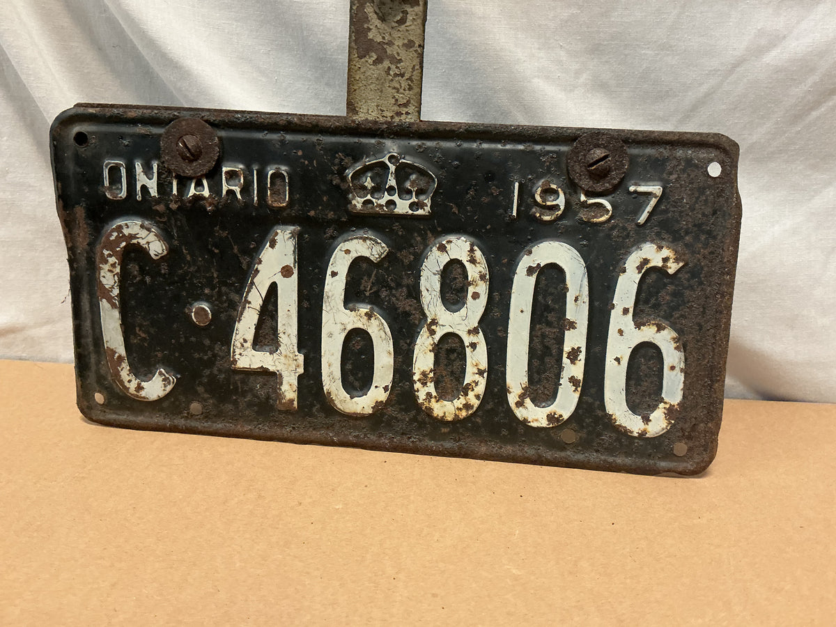 1957 Ontario commercial Licence Plate with Mounting Bracket