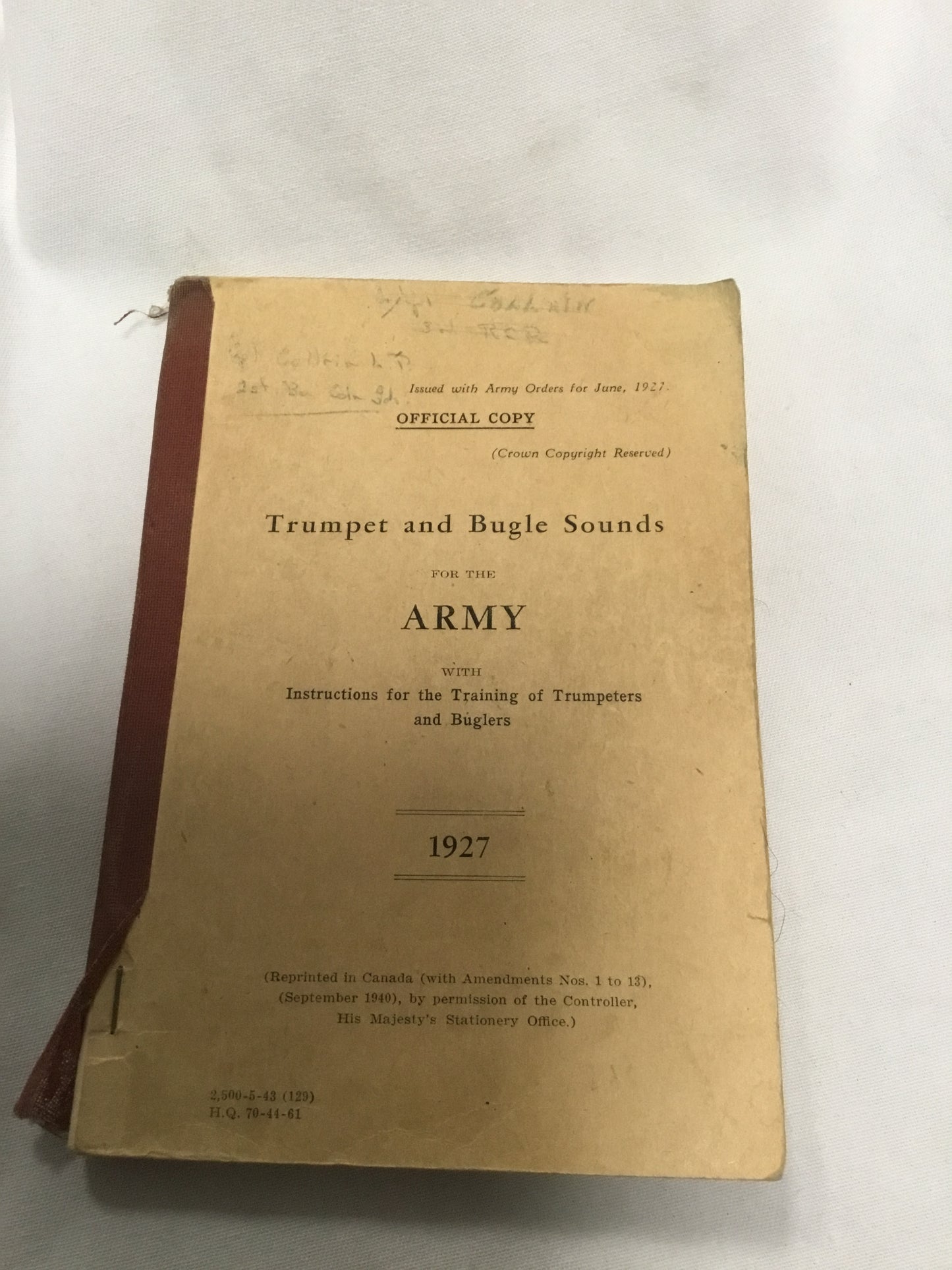 Military manual, trumpets and bugle sounds for the army, 1927