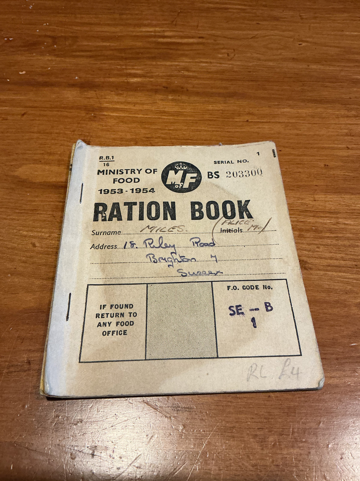 United Kingdom Ministry of Food 1953-54 Ration Book