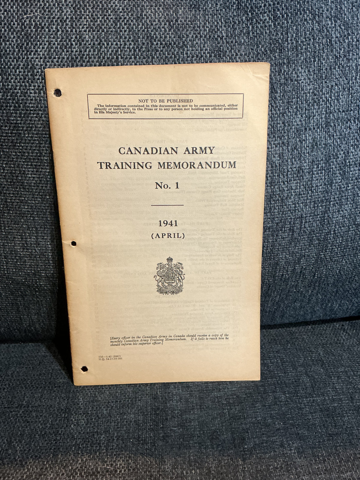 Canadian Army Training Memorandum No 1 April 1941 Booklet ,