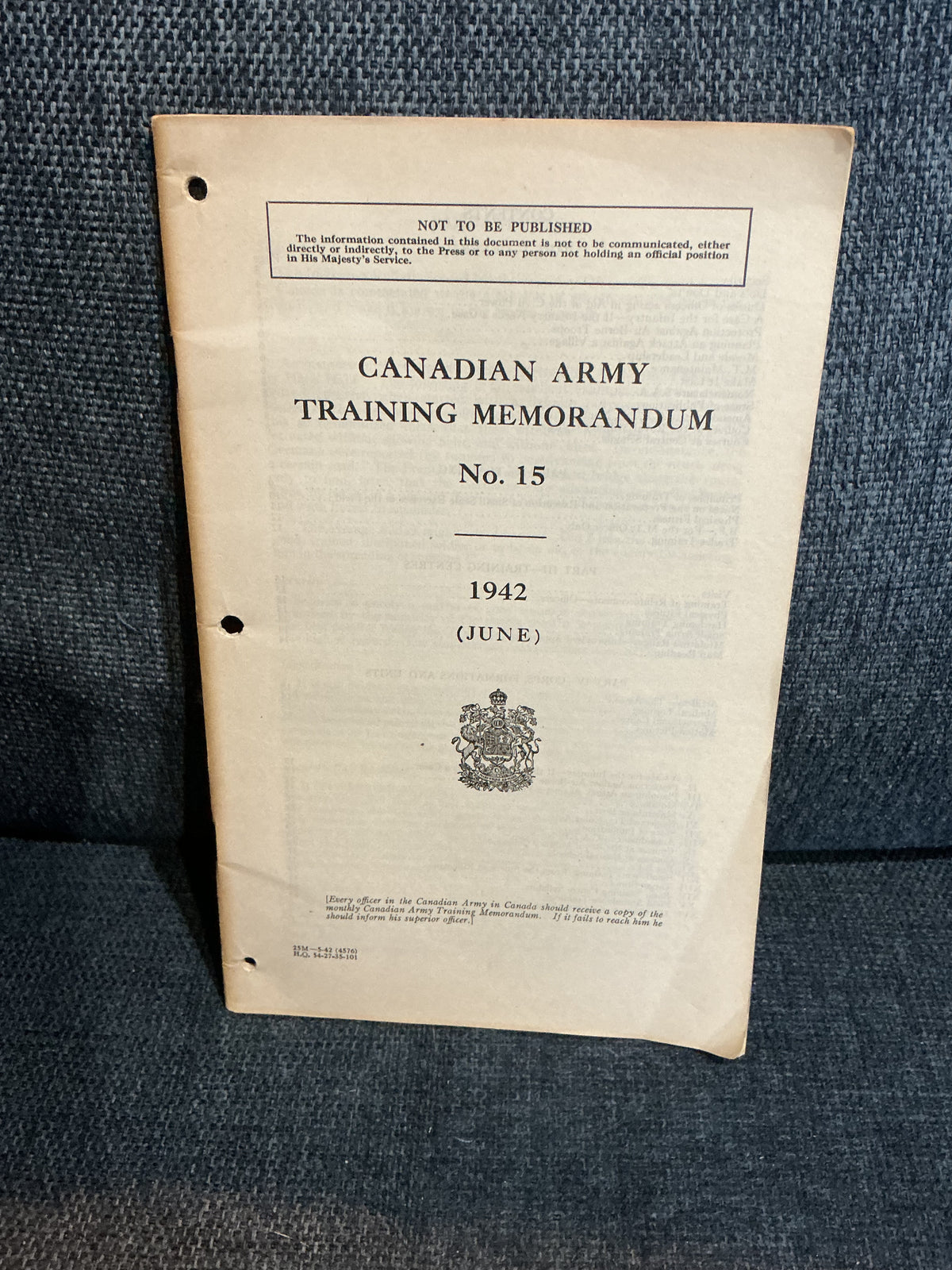 Canadian Army Training Memorandum No 15 June 1942 Booklet