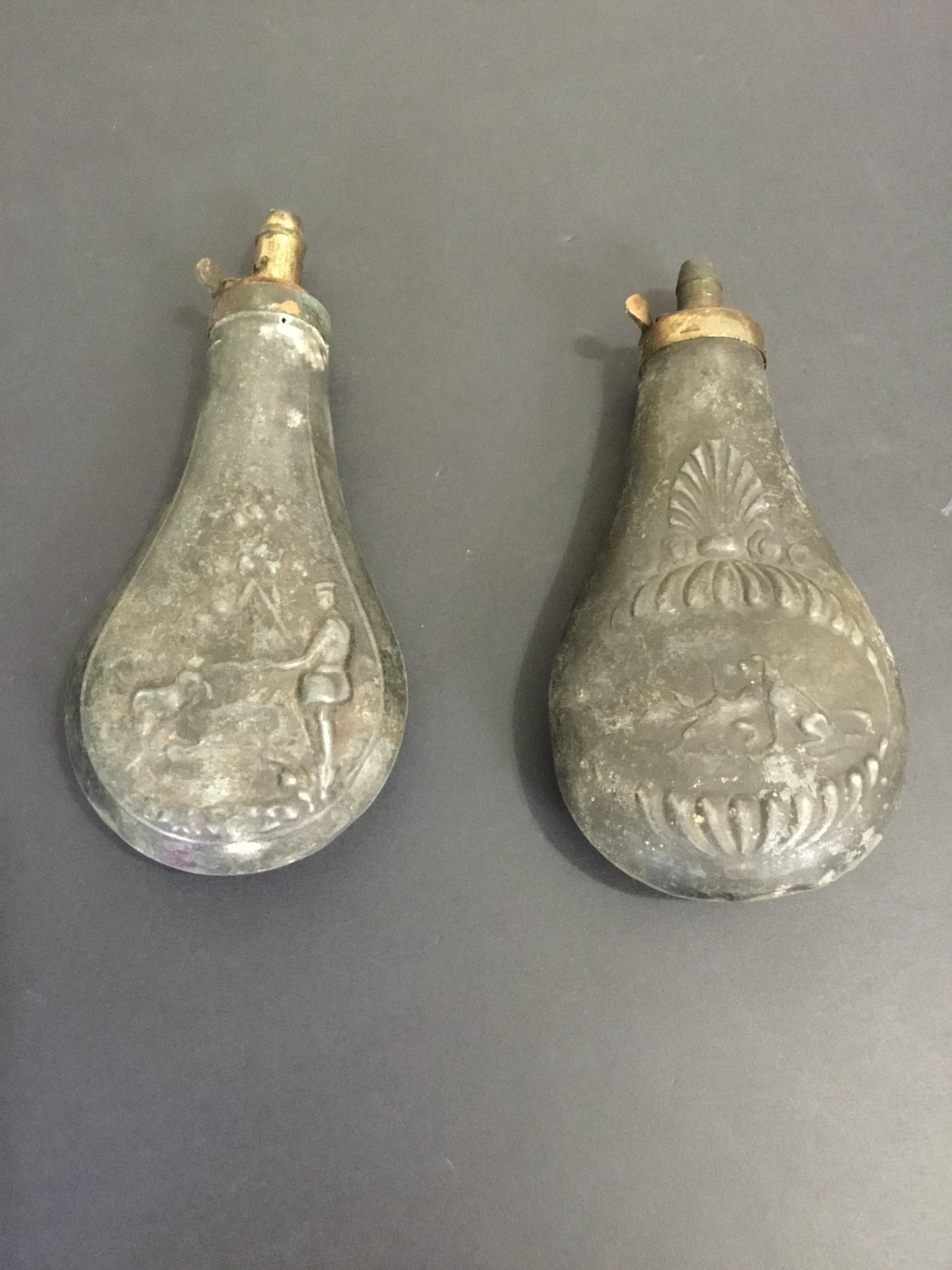 2 Vintage Black Powder Flasks